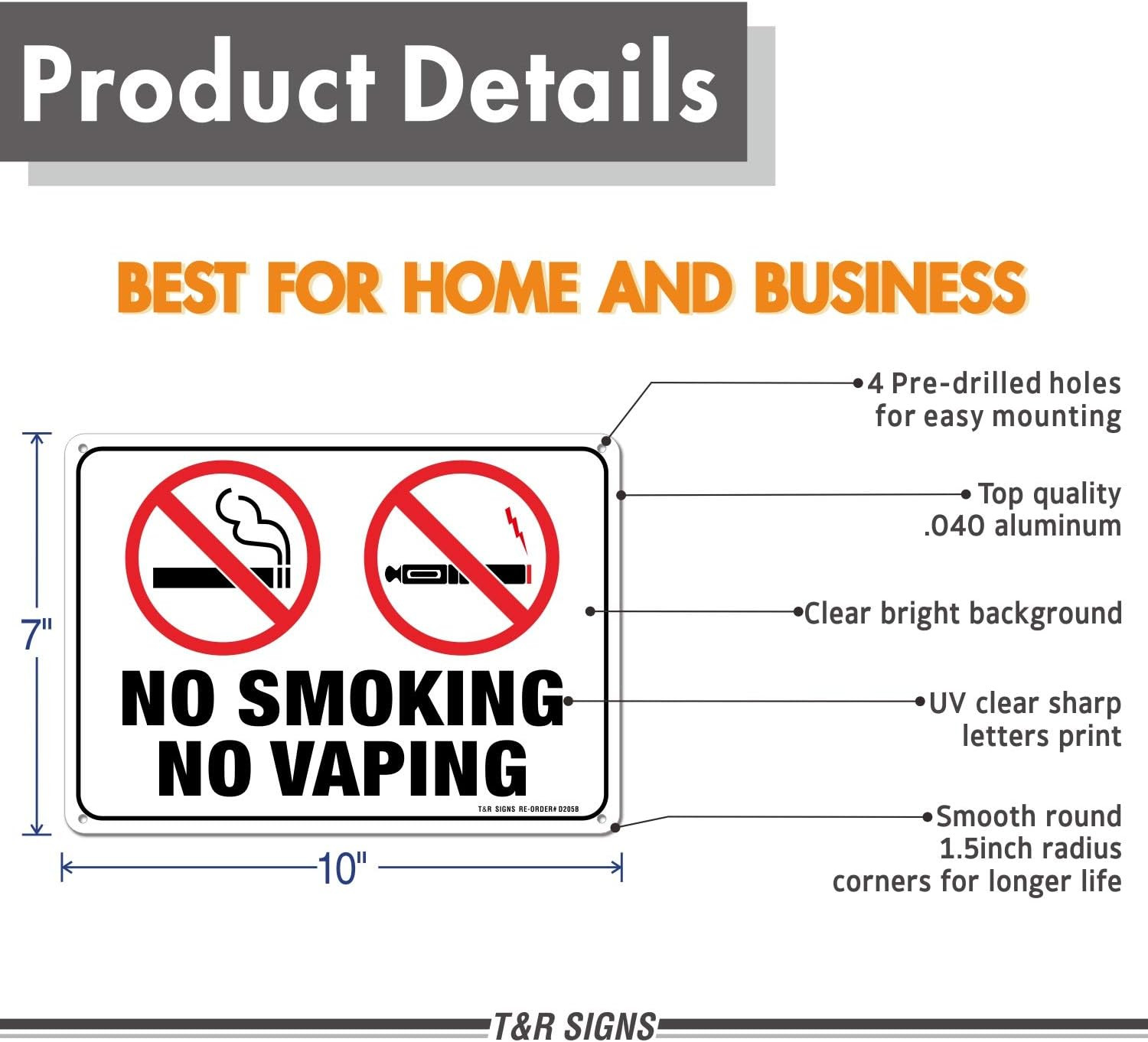 No Smoking No Vaping Sign – 2 Pack – 10 x 7 Inches Rust Free .040 Aluminum – UV