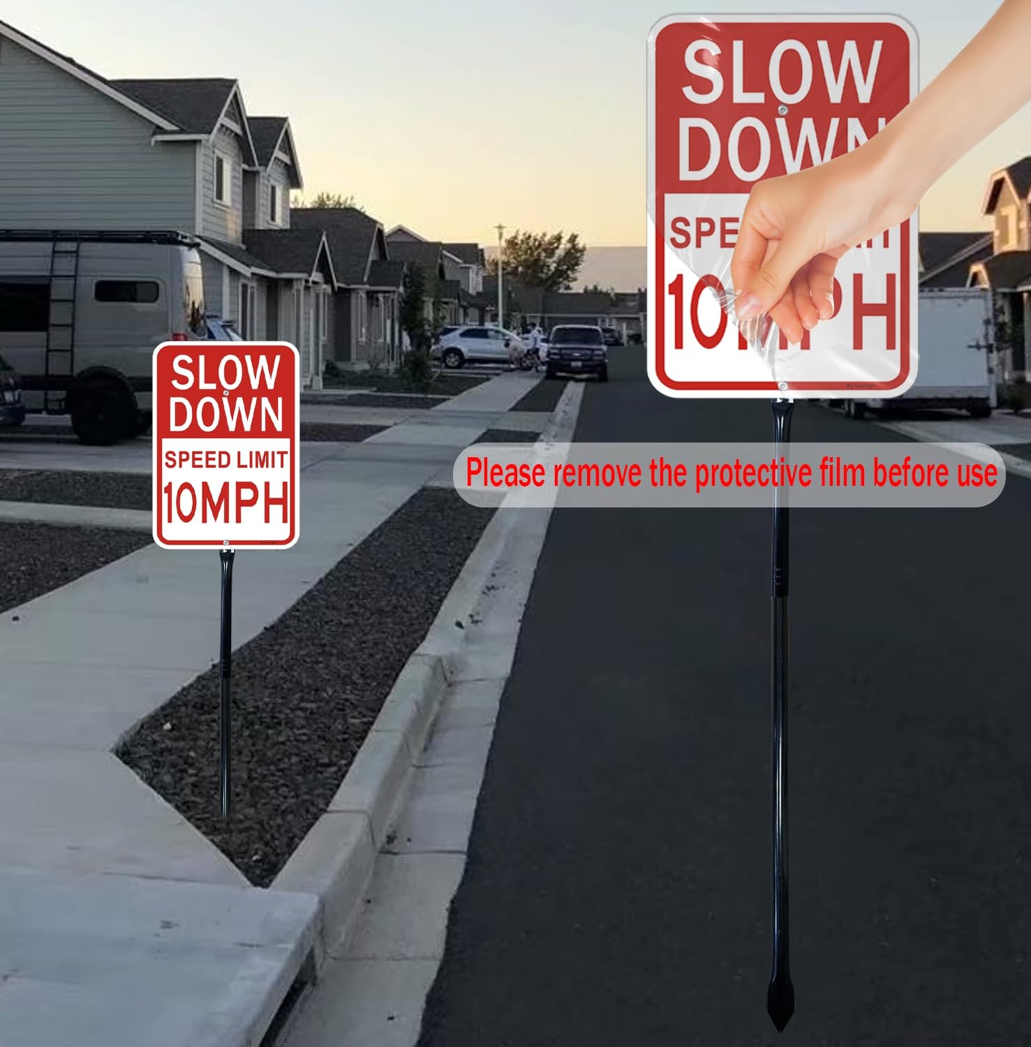2 Pack Slow Down Speed Limit 10 MPH Sign With 36 Inch Metal Stakes 14×10