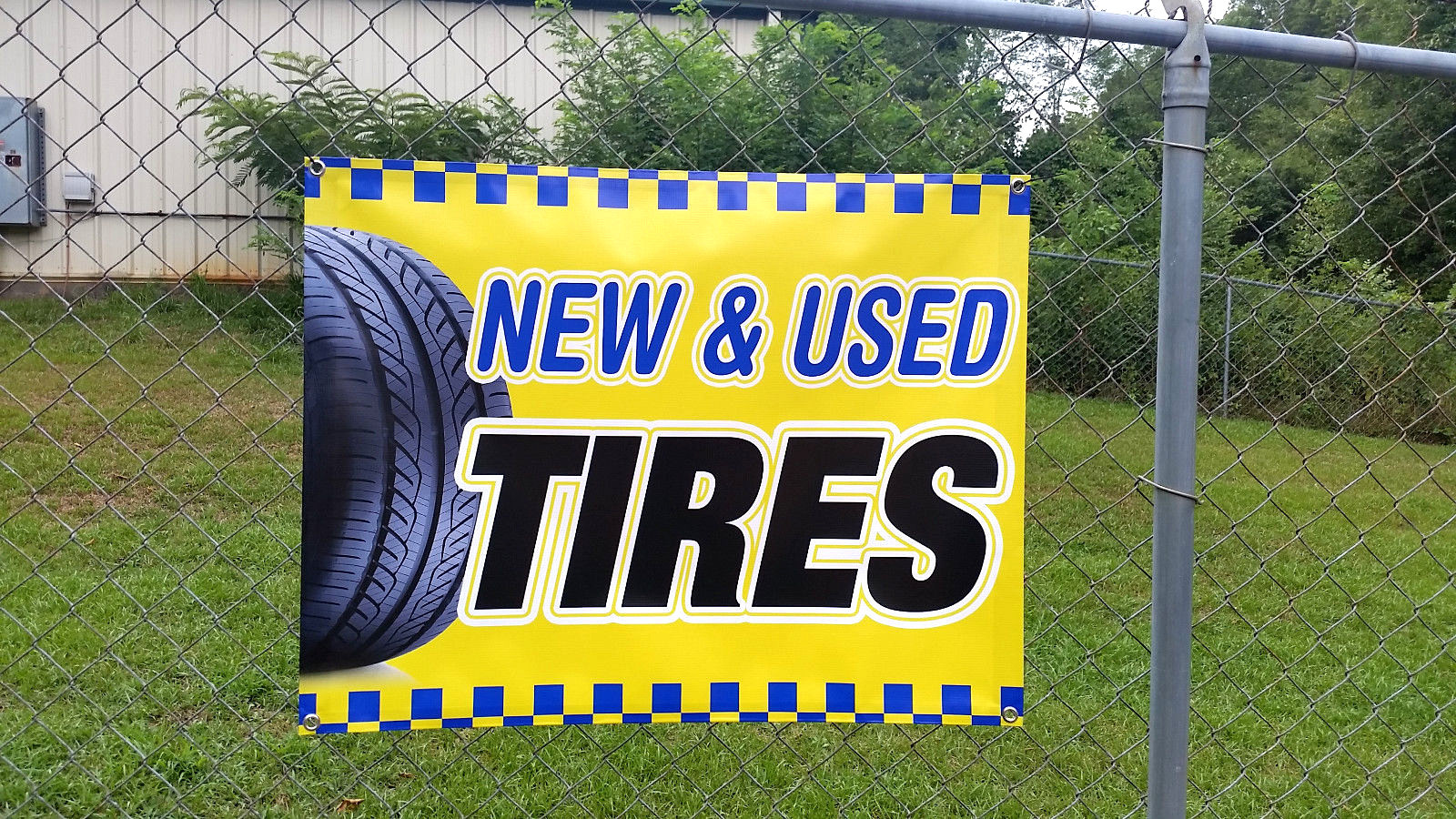 NEW & USED TIRES Banner Window Display Open Sign Rim Wheels Vinyl Color Graphics