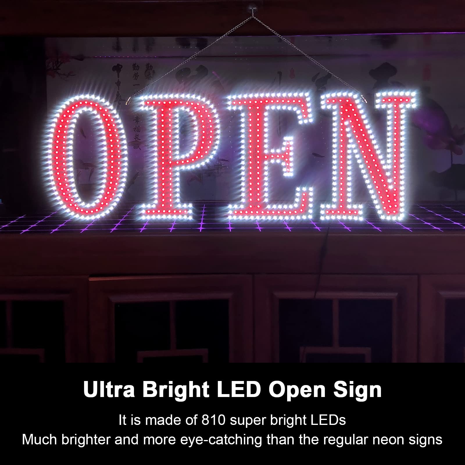 LED Open Sign 48&Prime;x17&Prime; Super Large Remote Control 10 Levels Brightness Adjustable