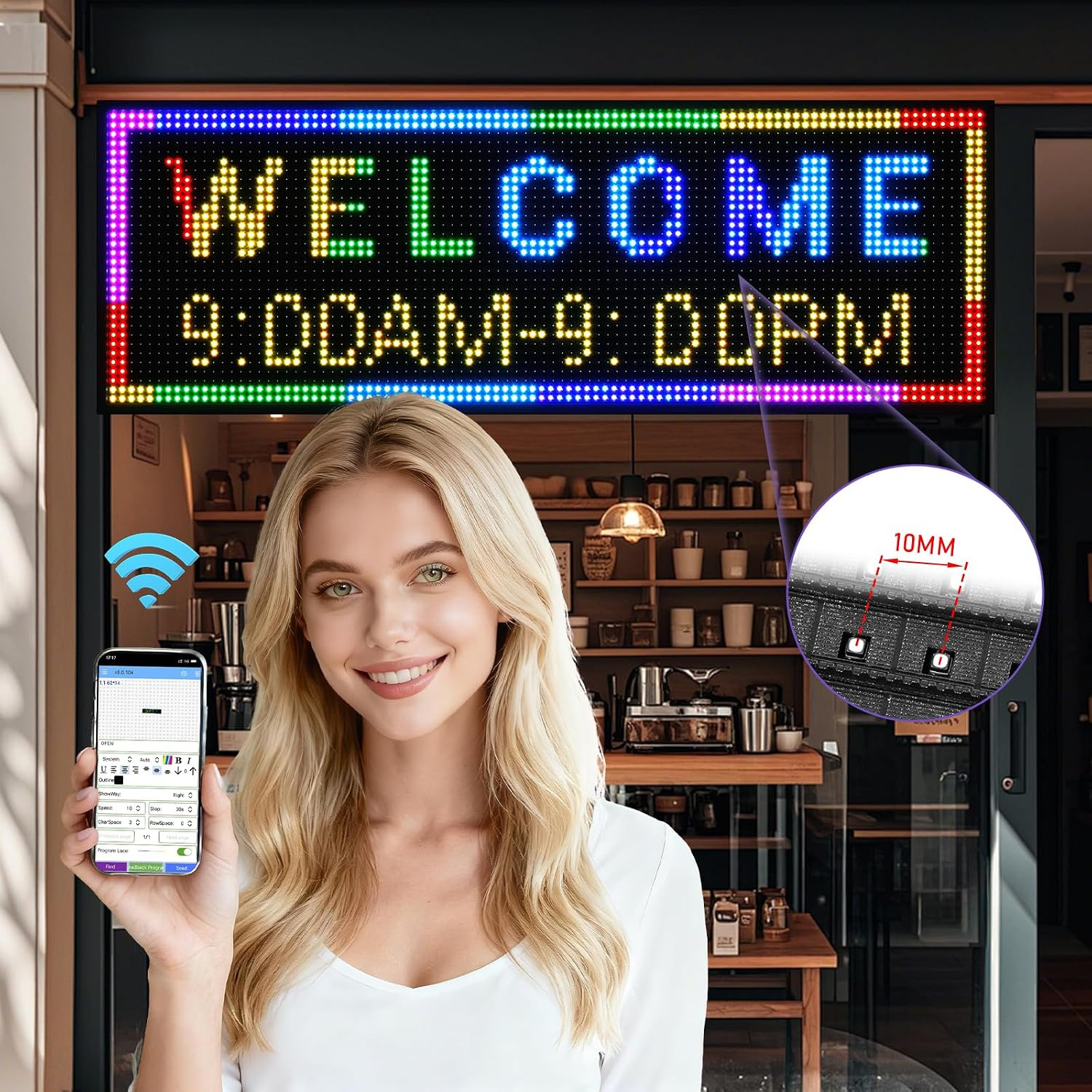 P10 Open Scrolling LED Sign, 39&Prime;X14&Prime; Programmable Digital Message Board, IP65 Wa