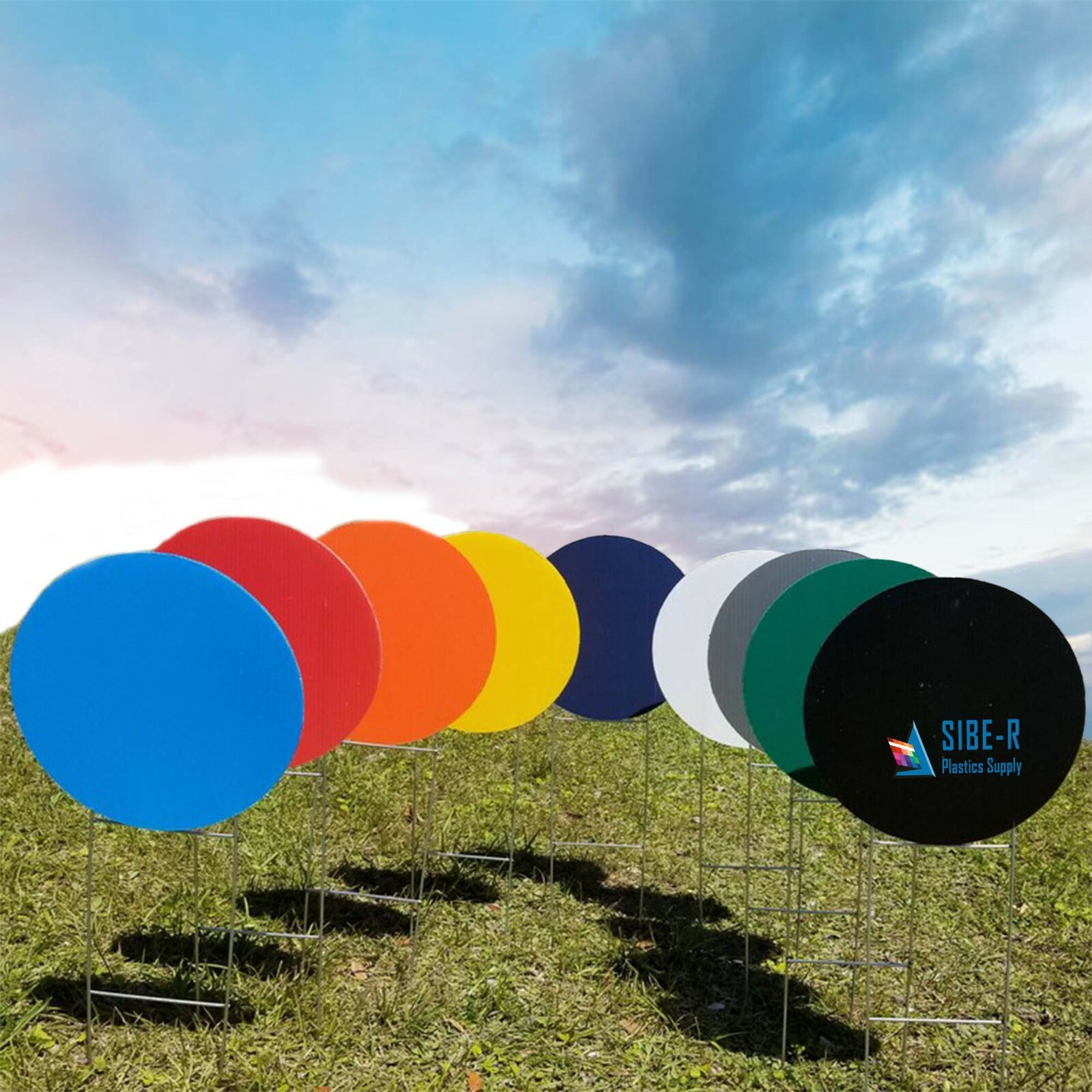 (10 Pack) Blank Yard Signs Circles 18&Prime; with H-Stakes **PICK YOUR COLOR**