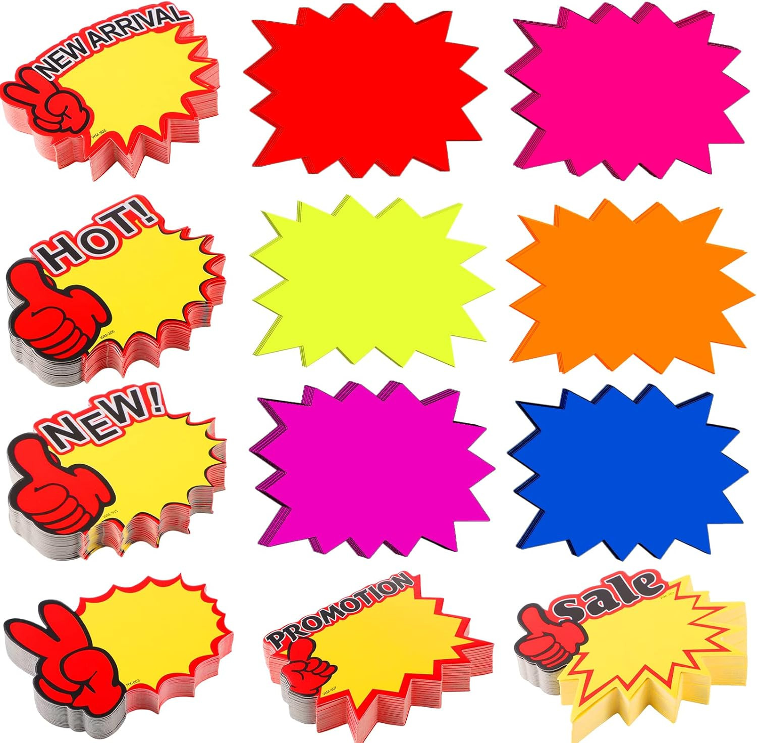 600pc Neon Starburst Price Tags 7×9” Fluorescent Sign Cards for Sales