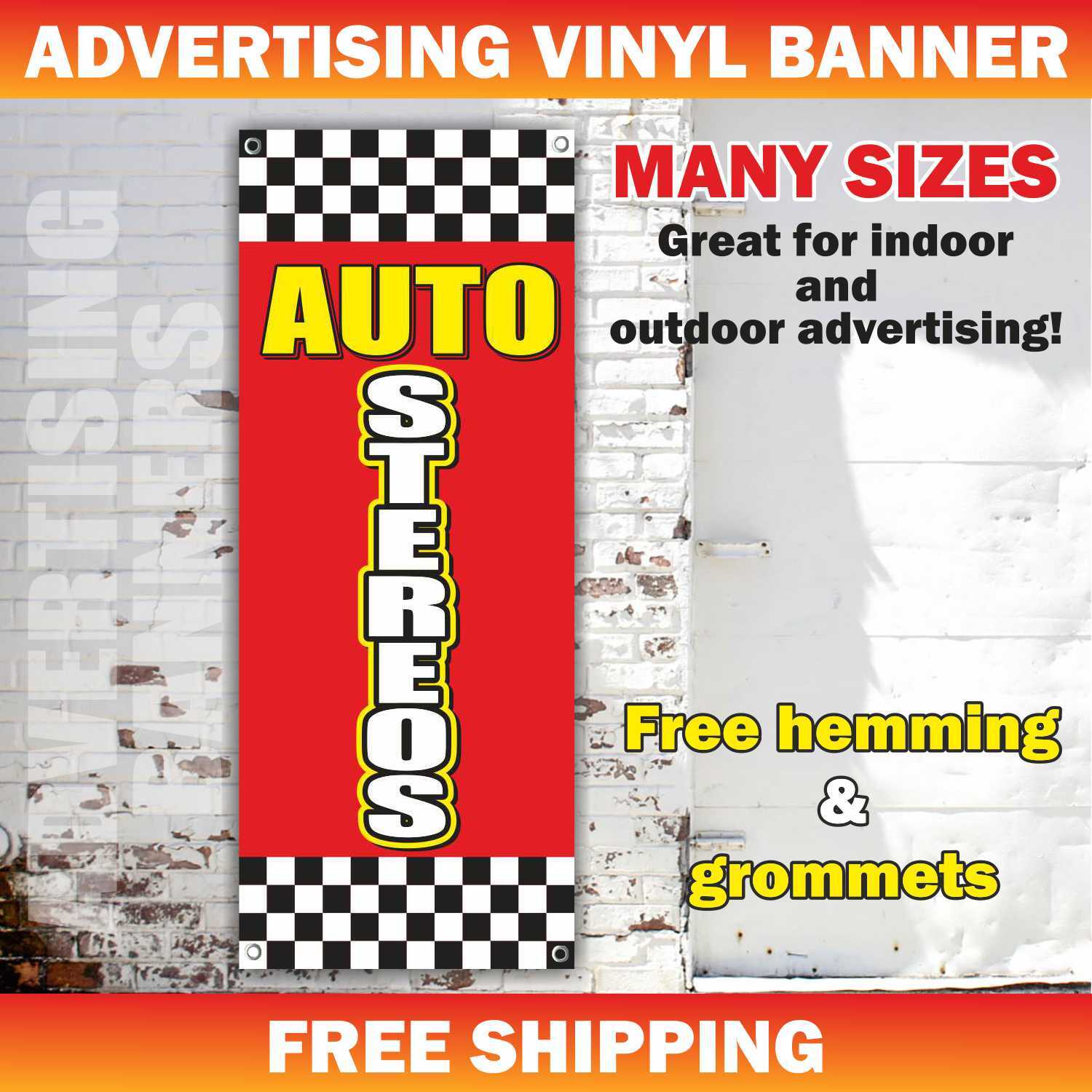 AUTO STEREOS Advertising Banner Vinyl Mesh Sign Service Repair Car Speakers Fix