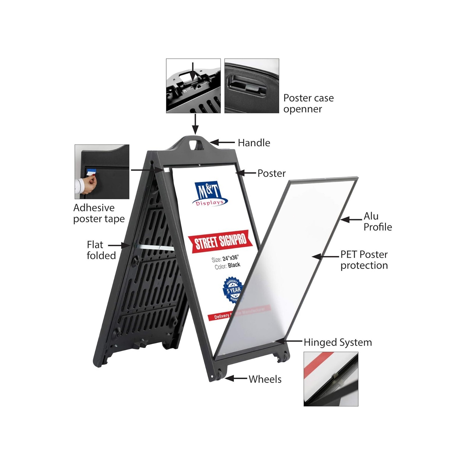 Sandwich Board A-Frame Sidewalk Sign with Protective Cover 24×36 Black – 10 Pack