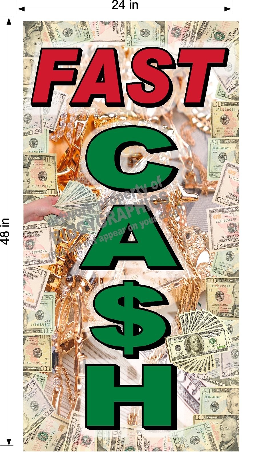 NEW PERFORATED WINDOW VINYL DECAL FAST CASH PAWN 2&prime; X 4&prime; LARGE GRAPHIC VERTICAL