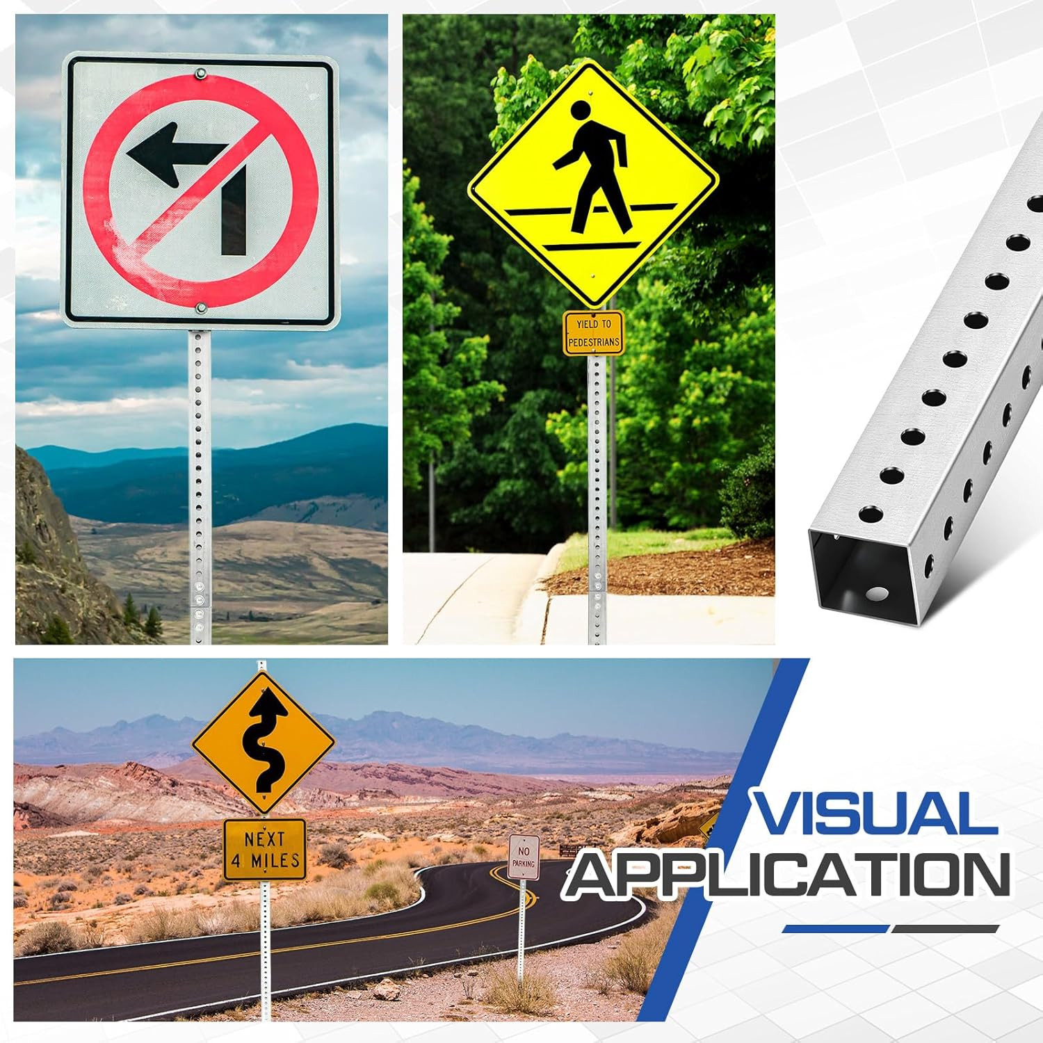 2 Pcs 8 Ft H X 2 in W Square Sign Post with 7/16” Dia Mounting Holes Galvanized