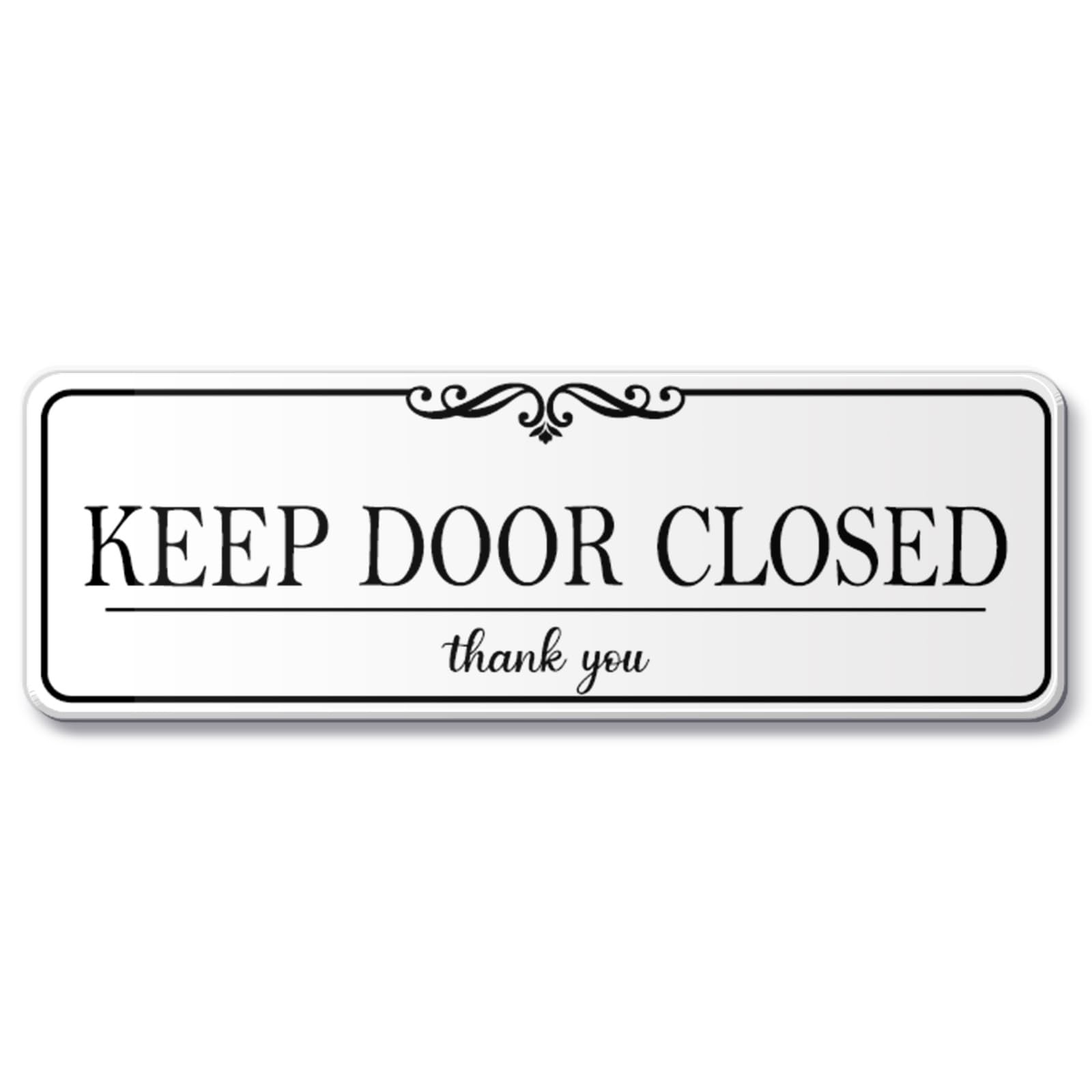 Elegant White 9×3 Inch Keep Door Closed Sign Acrylic Self Stick Wall Signage