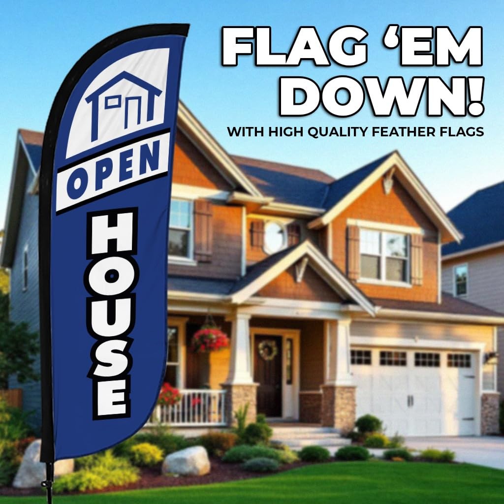 LookOurWay Feather Flag Set – 5ft Tall Advertising Banner Flag with Pole Kit and