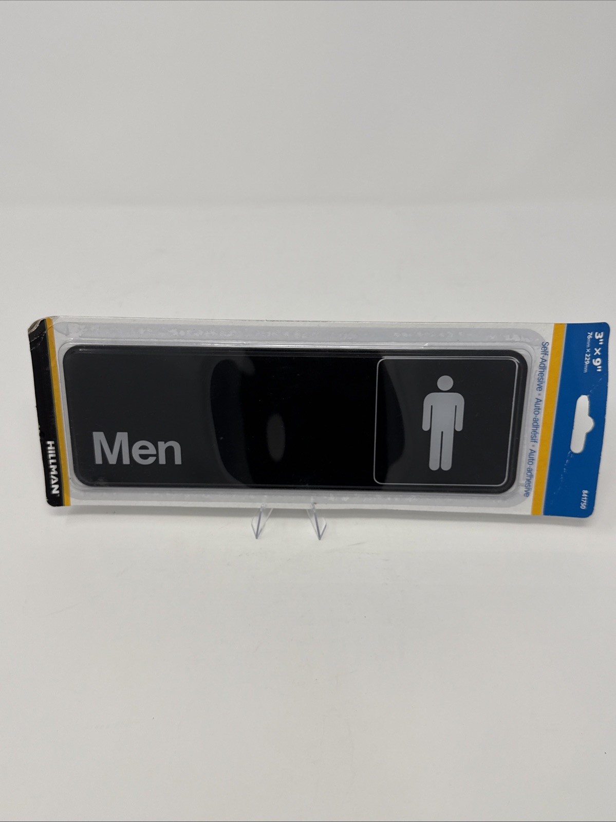 Hillman 841750 Men&rsquo;s Restroom Sign 3&Prime;x9&Prime; Plastic Men Symbol Bathroom Black/White