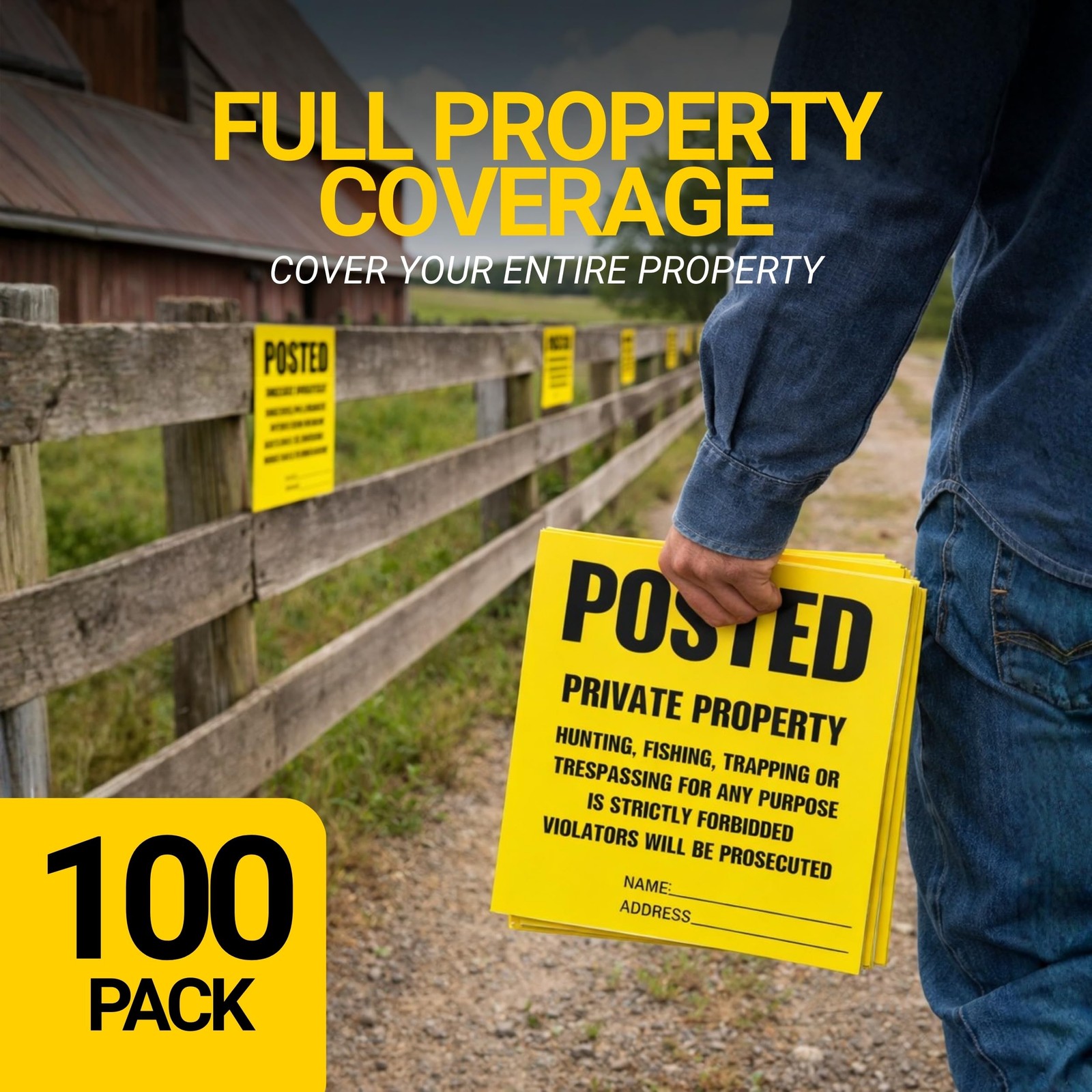 Posted Sign – No Hunting No Trespassing 11 x 11 Inch, Yellow Private Property…