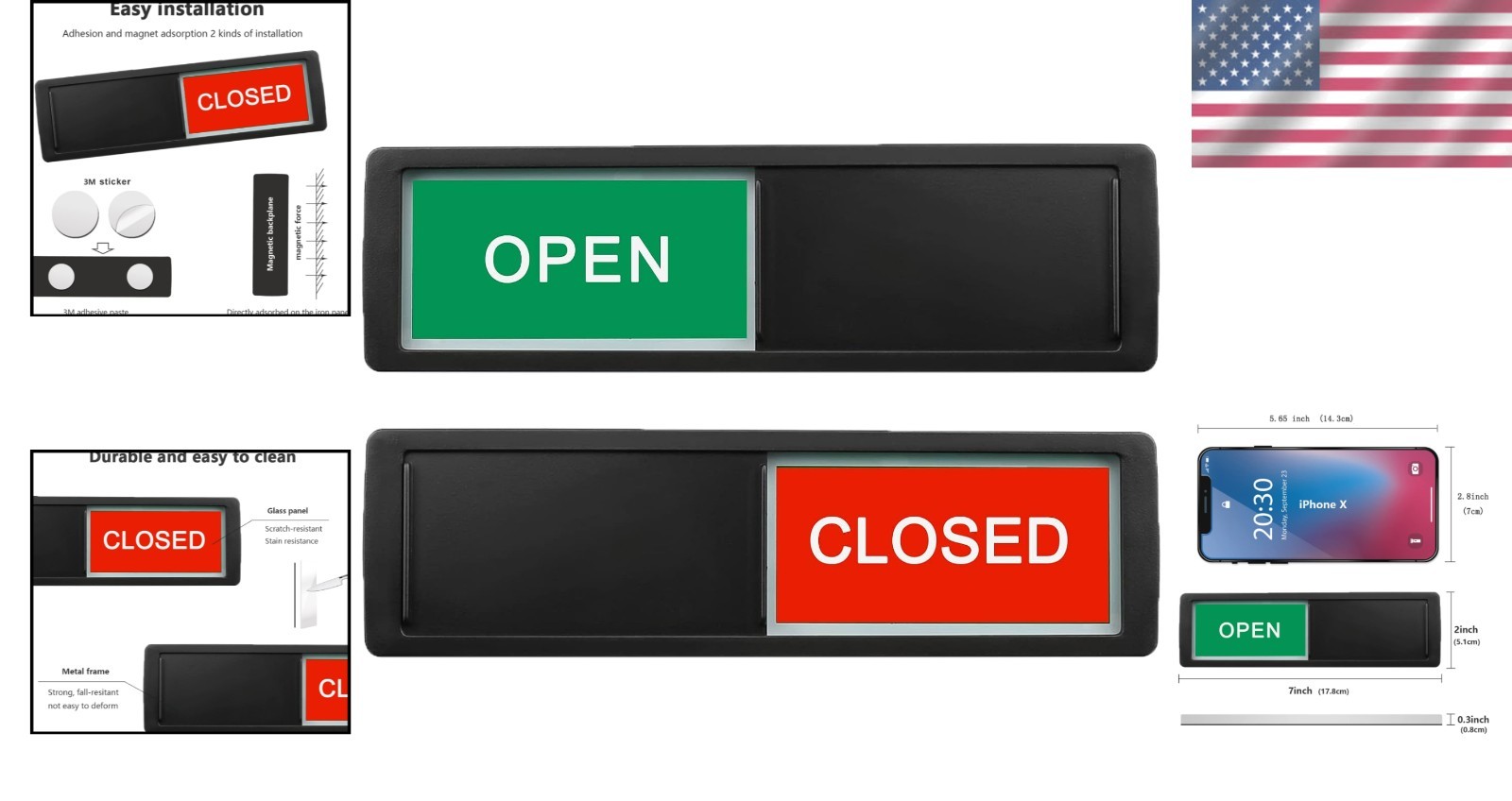 Flexible Open/Closed Sliding Door Sign for Business & Restrooms
