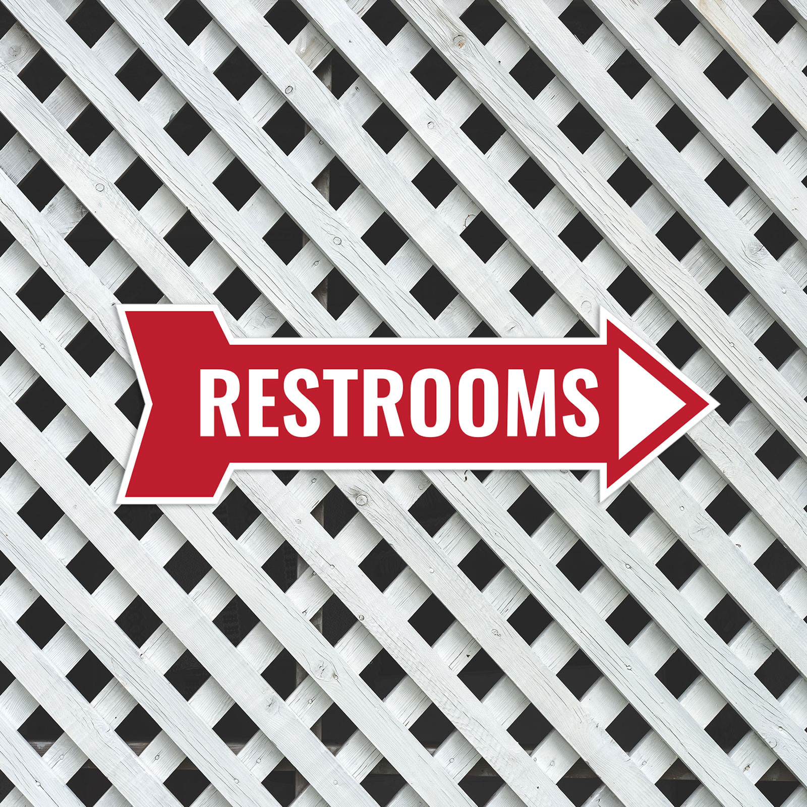 Arrow Shape Restrooms 12×4&Prime; Wall or Door Sign | Bathroom Signage