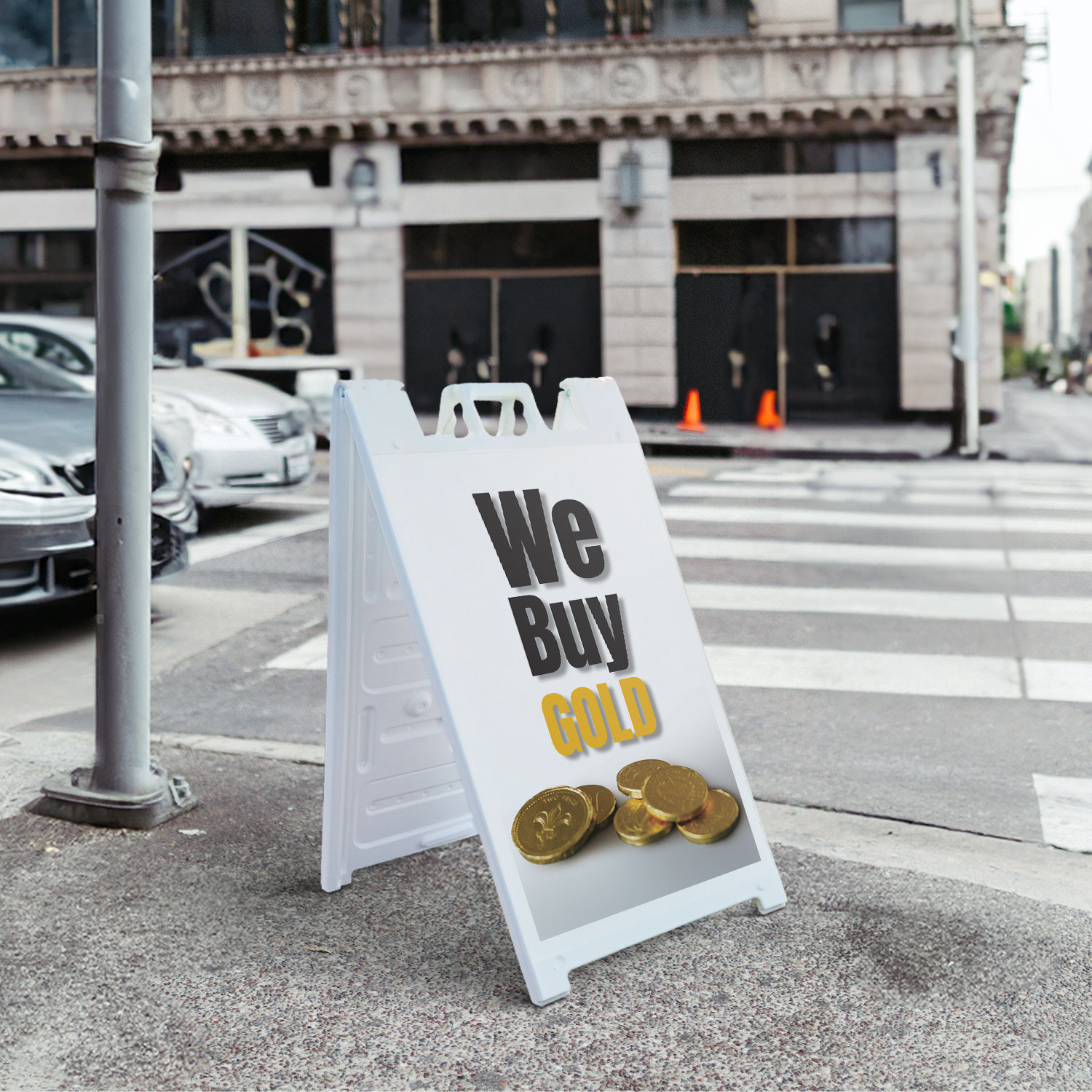 We Buy Gold Vertical Heavy Duty A-Frame Sidewalk Sign Reliable Transactions
