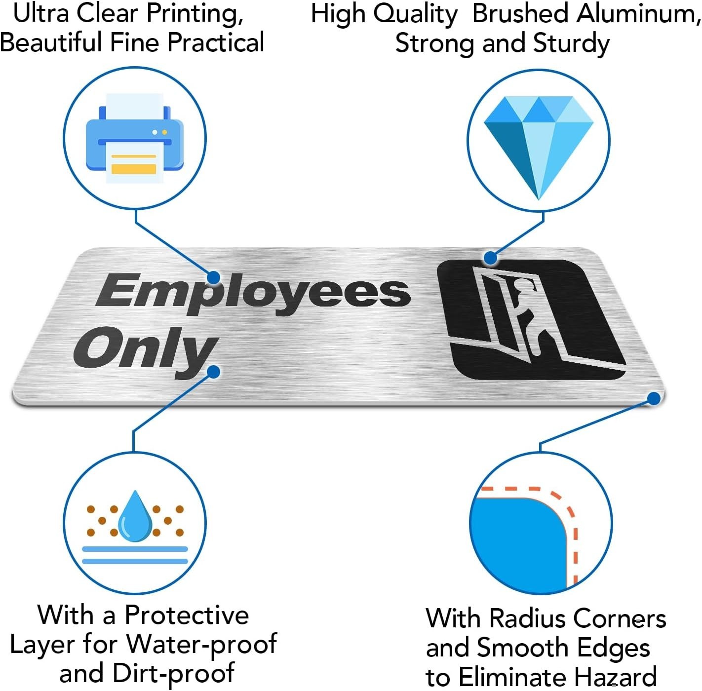 Faittoo Employees Only Sign, (4 Pack) 9 X 3 Inches Informative Rust Free Brus…