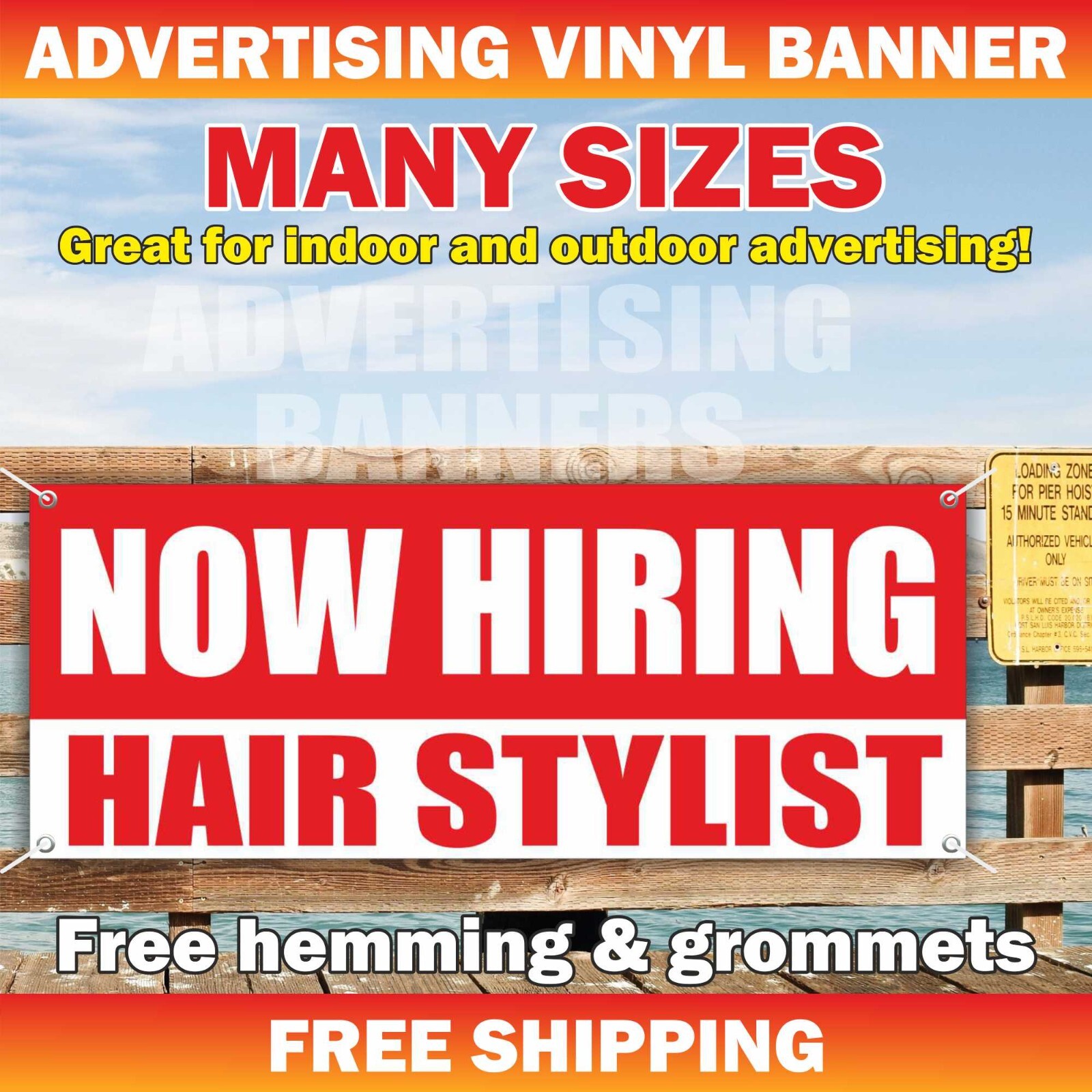 NOW HIRING HAIR STYLIST Advertising Banner Vinyl Mesh Sign job Salon Shop Barber