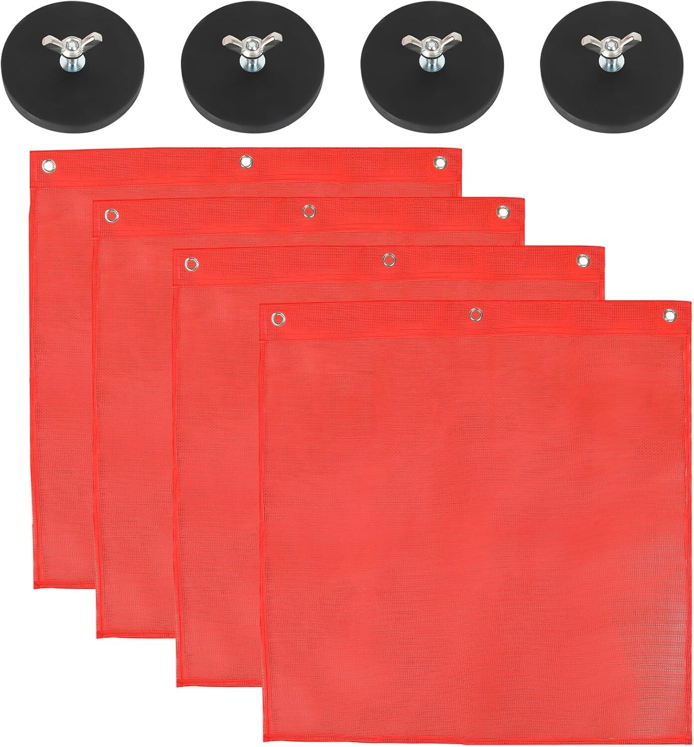 Heavy Duty Magnetic Safety Flags for Trucks (Pack of 4) – 18 x 18 Inch Orange…