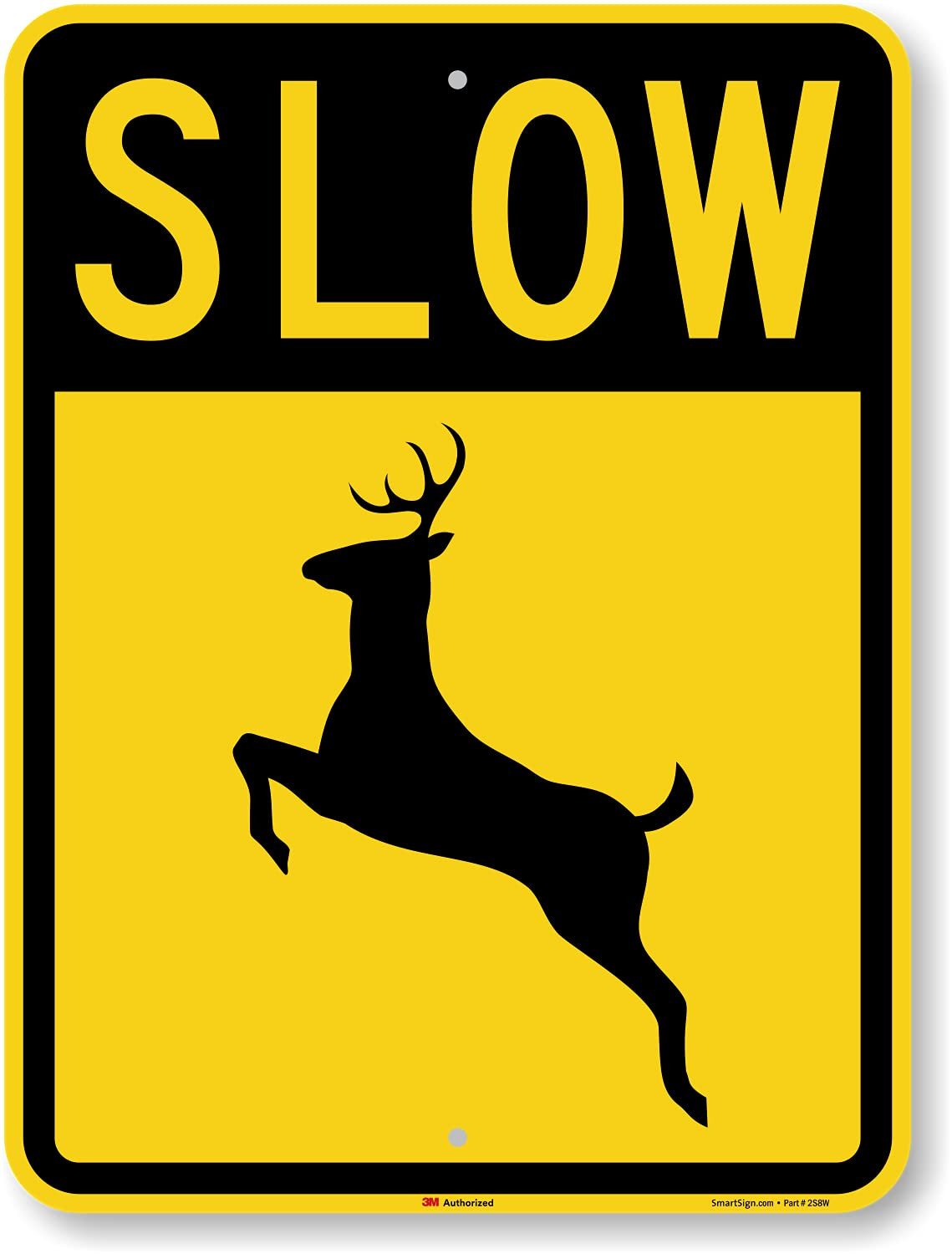 Reflective 24×18&Prime; « Slow » Deer Crossing Metal Sign – Durable Aluminum Safety Sign
