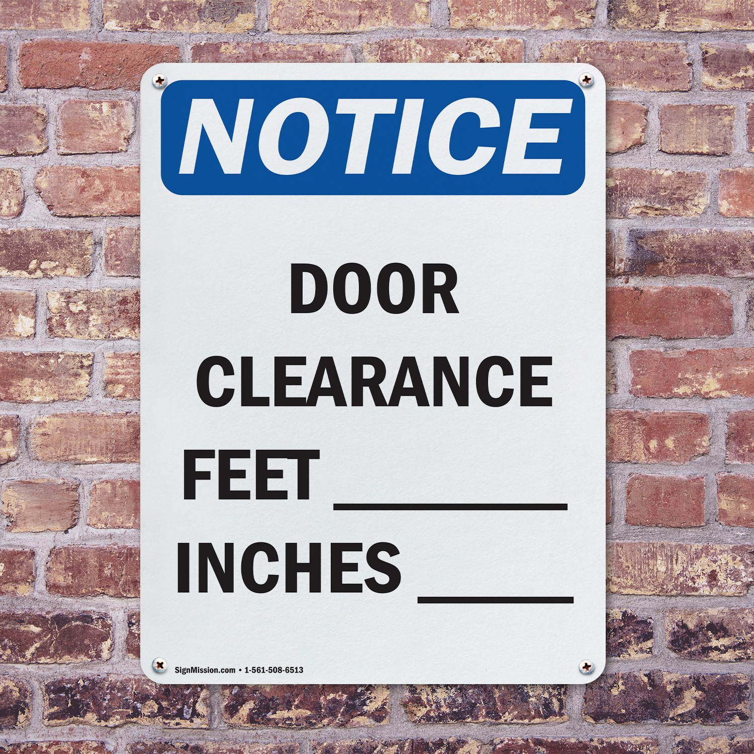 (2 Pack) Door Clearance ____ Feet ____ Inches OSHA Notice Sign Decal Metal