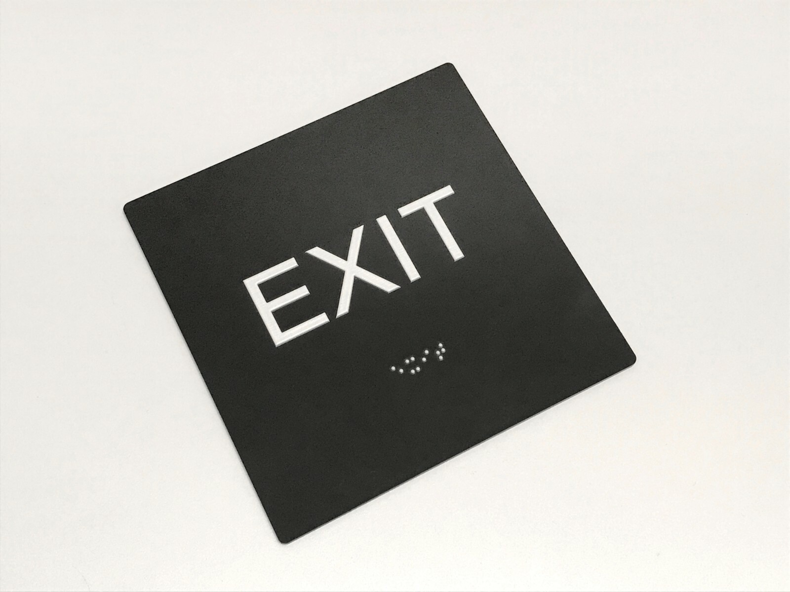 « EXIT » ADA / braille sign 4&Prime; x 4&Prime; matte black acrylic w/white tactile 