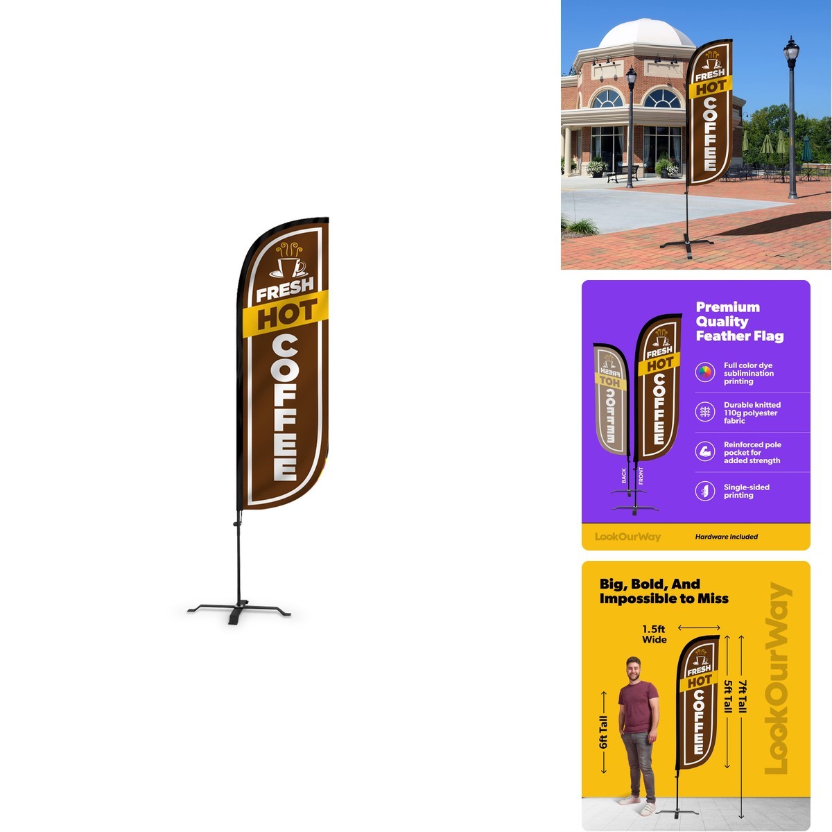 Lookourway Feather Flag Set – 5Ft Tall Advertising Banner Flag Pole Kit And