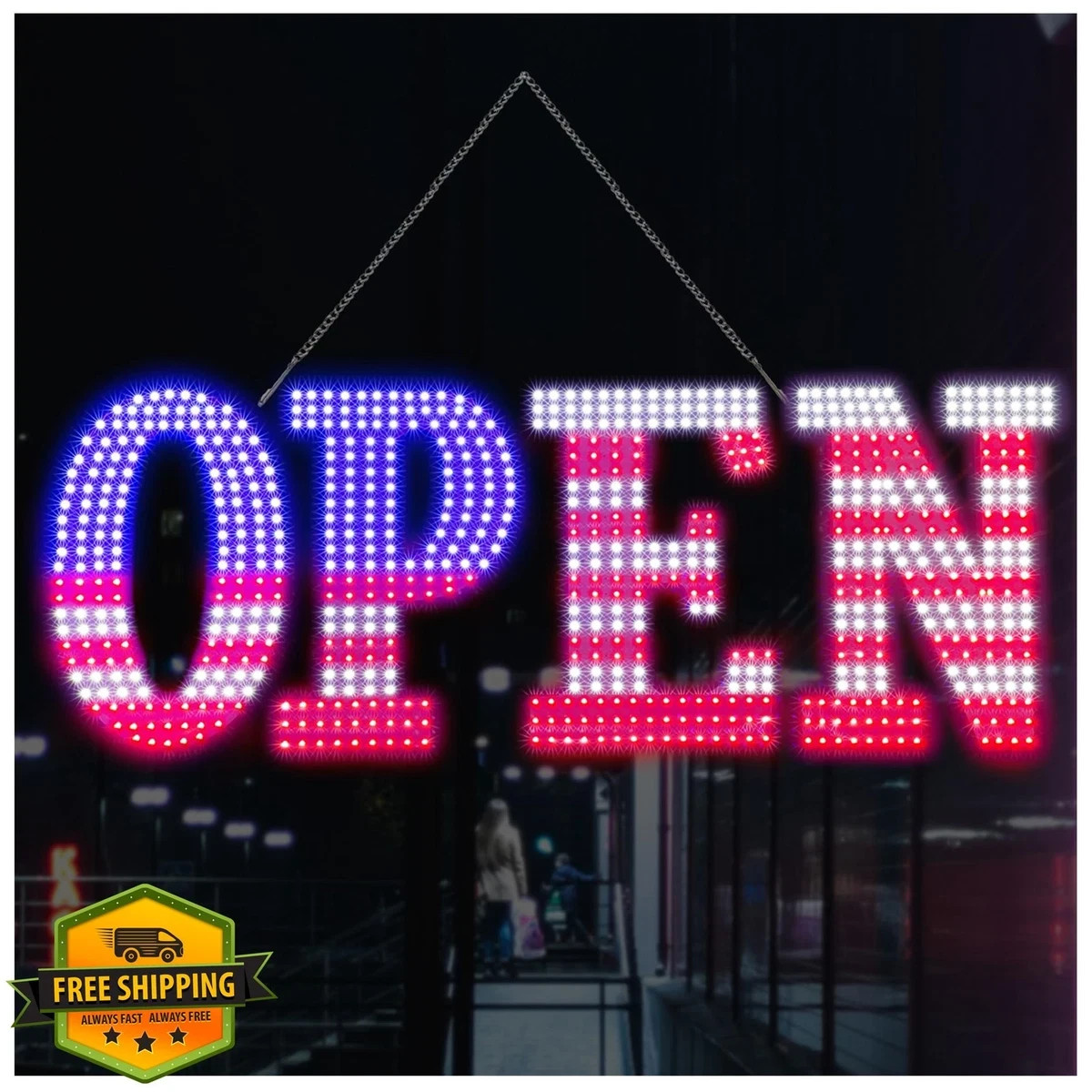 USA Flag LED Open Sign 30×10 Inch Window Wall Door Bar Cafe Restaurant