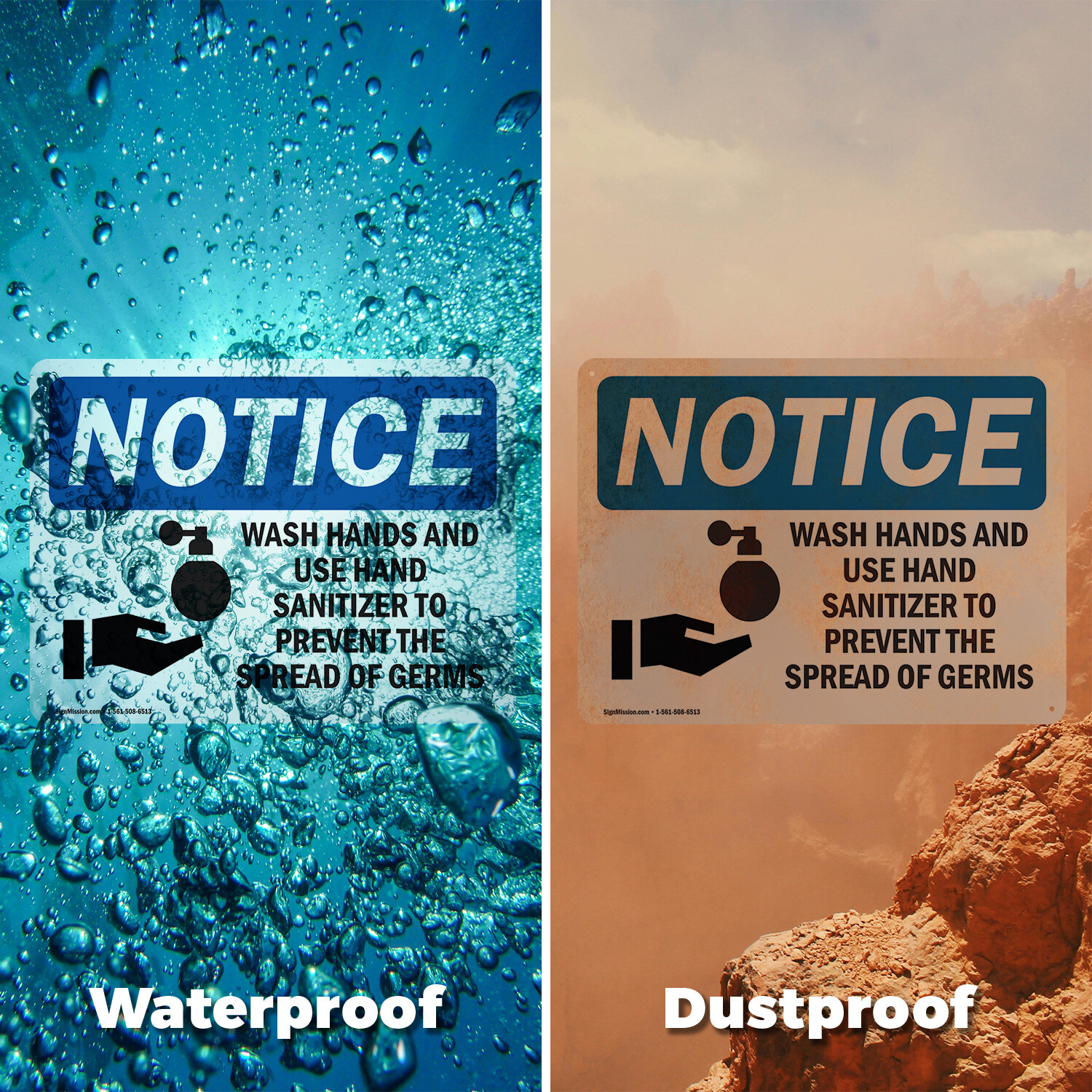 (2 Pack) Wash Hands And Use Hand Sanitizer OSHA Notice Sign Decal Metal Plastic