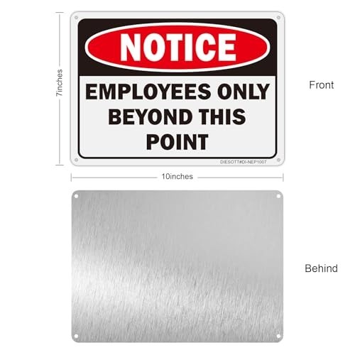 4 Pack Employees Only Signs – 10×7 Aluminum Notice, No Customers Allowed, Easy M