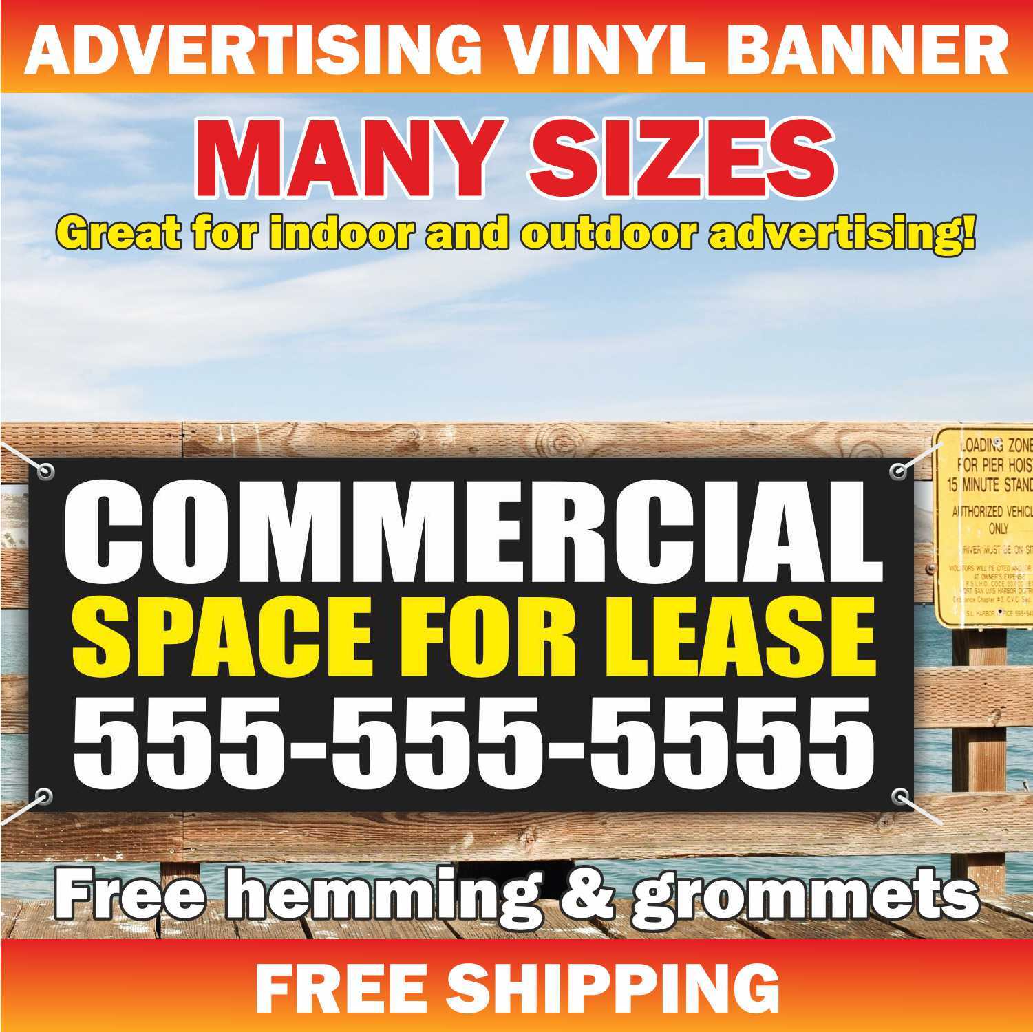 COMMERCIAL SPACE FOR LEASE Advertising Banner Vinyl Mesh Sign rent custom phone