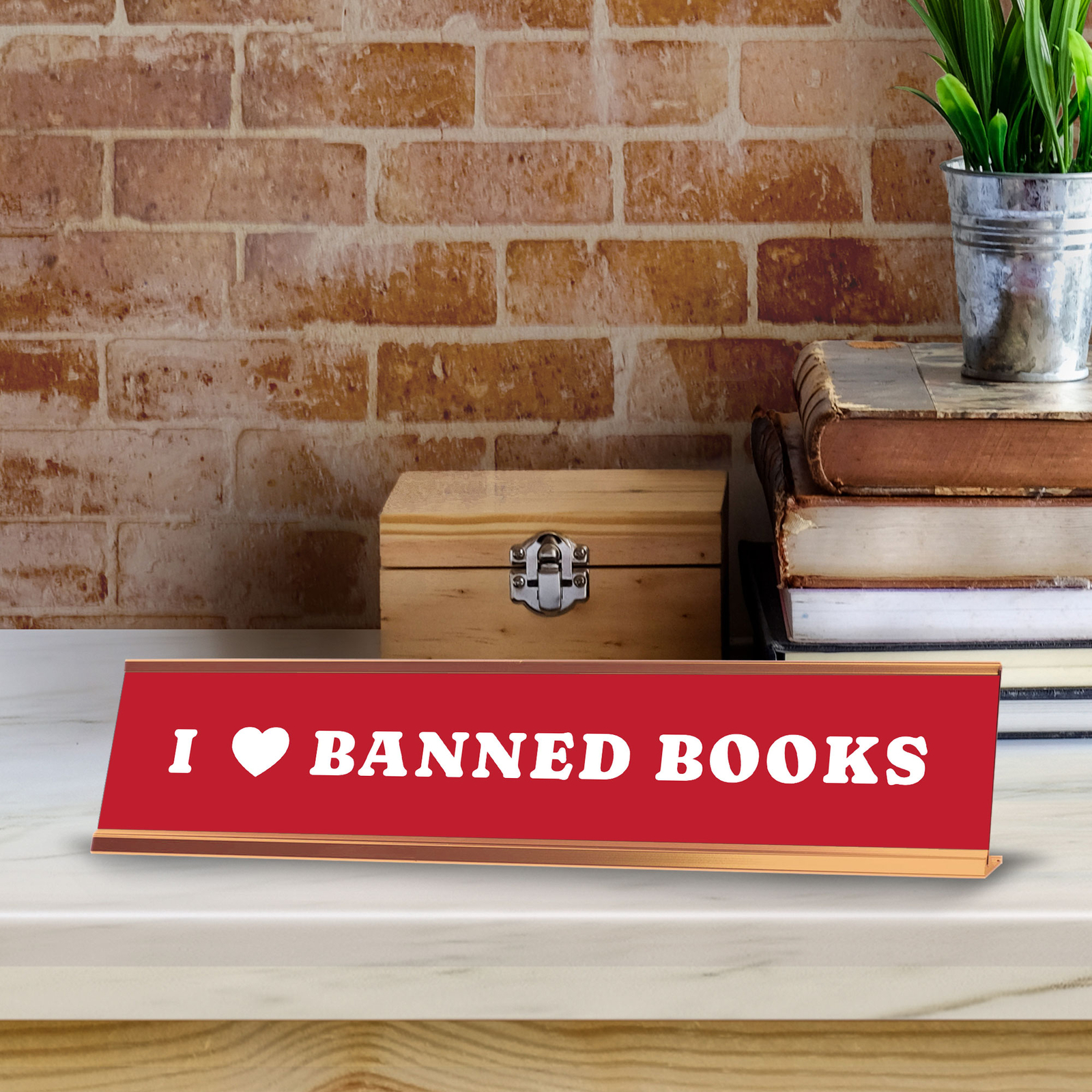 I Love Banned Books 2 x 10&Prime; Desk Sign | Funny Home & Office Decor