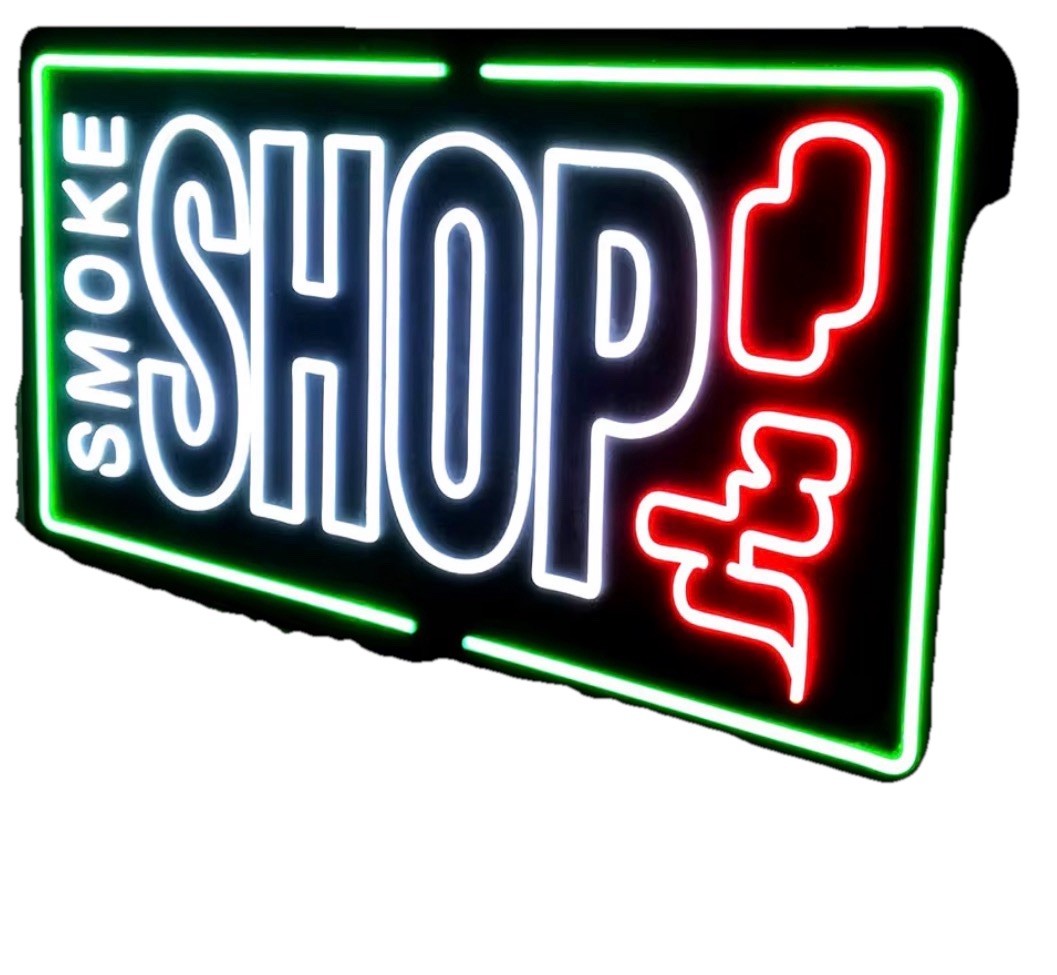 35”x 17” Inch Smoke Shop Neon Led Sign White, Pink, And Green