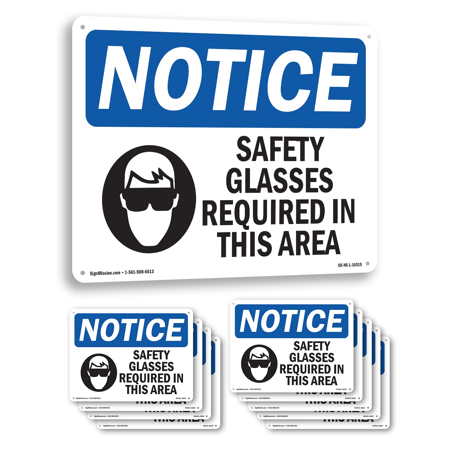 Safety Glasses Required In This Area OSHA Notice Sign Or Decal – 5 or 10 Pack