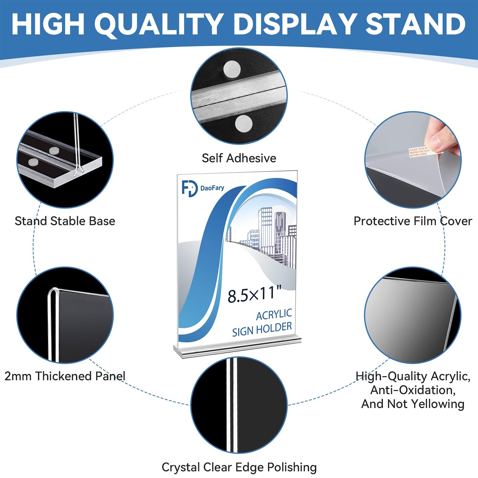 Daofary Acrylic Sign Holder 8.5 x 11 Inches 10 Pack, Double-Sided Stand clear