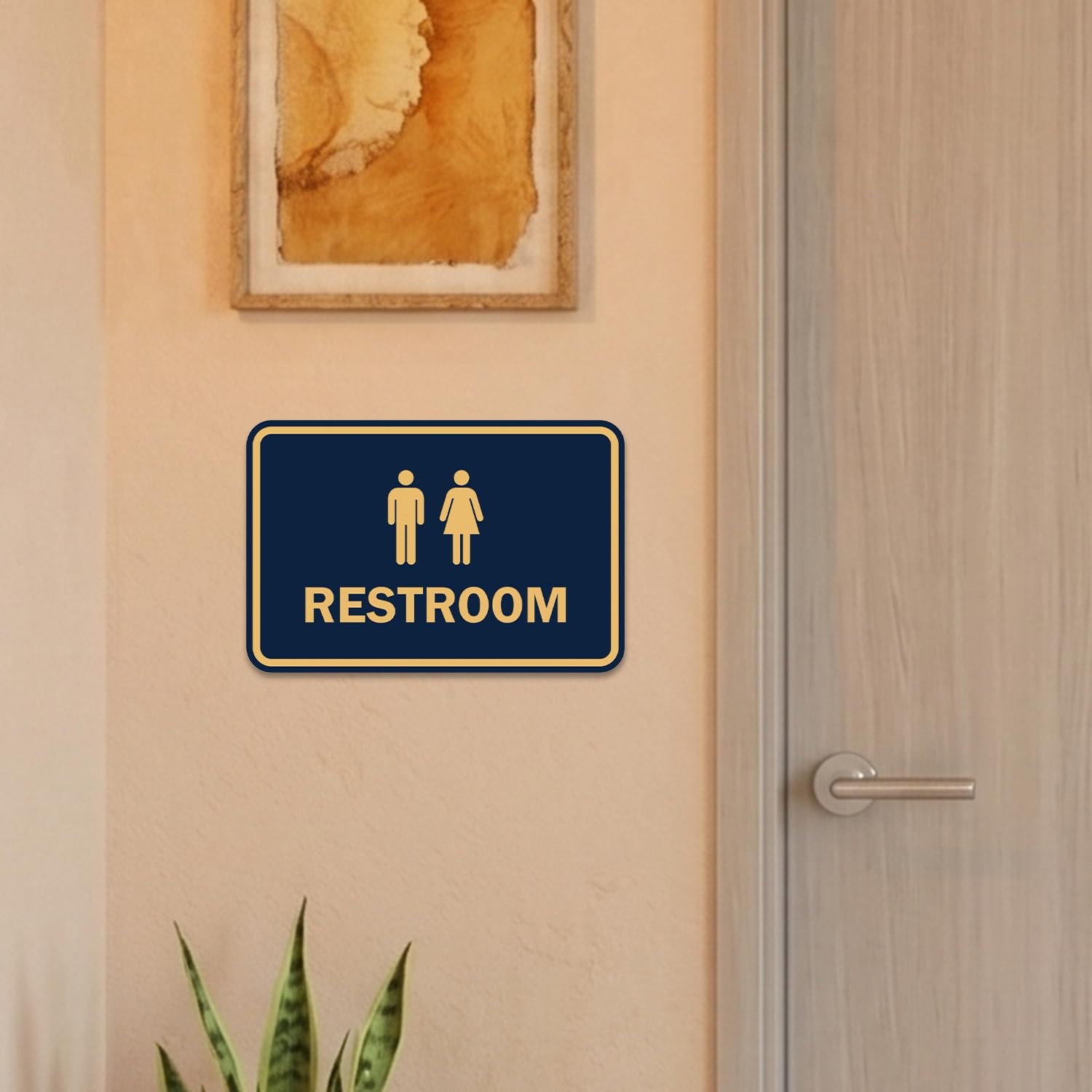 1 PCS Medium Brushed Silver Classic Framed Unisex Restroom Sign Wall Mount