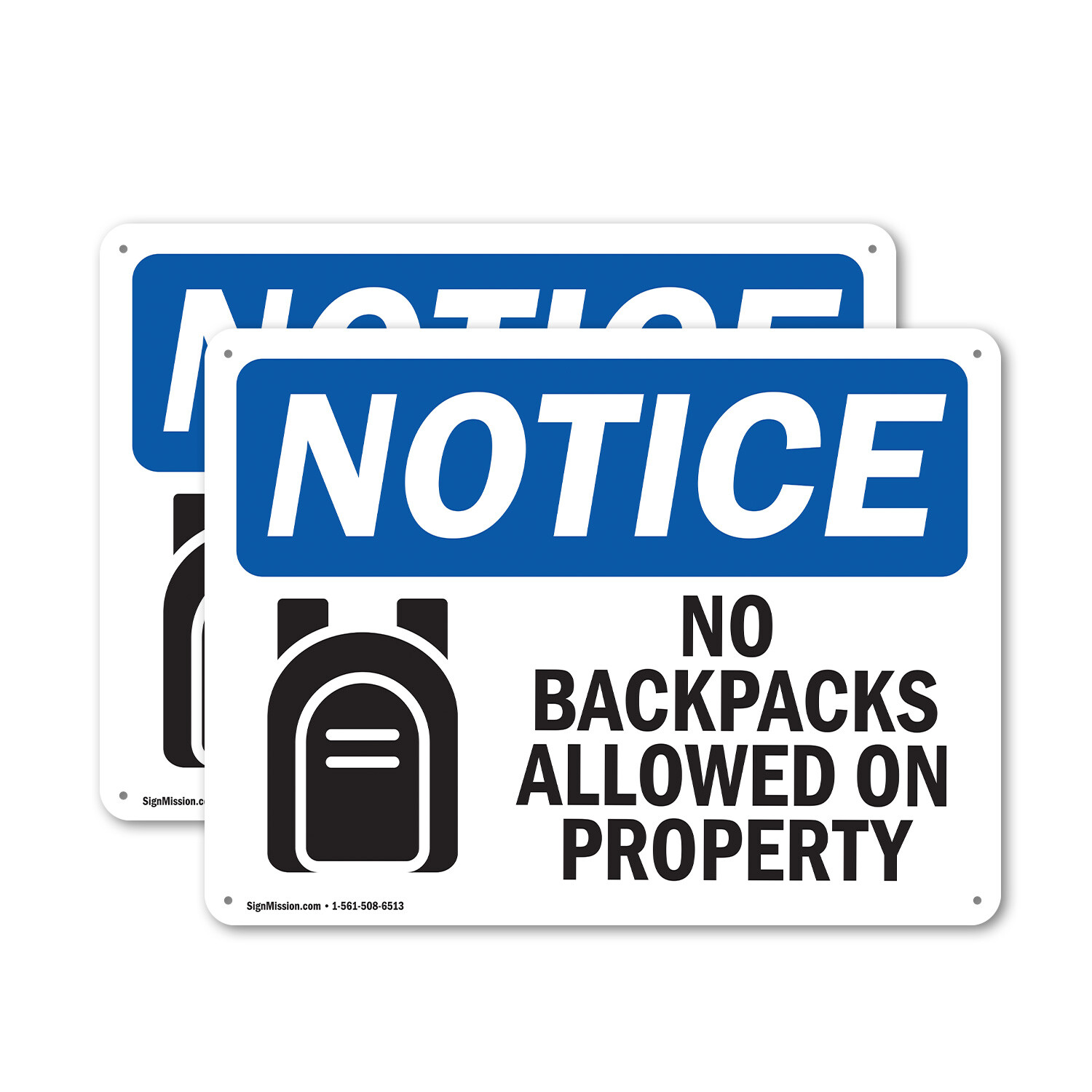 (2 Pack) No Backpacks Allowed On Property OSHA Notice Sign Decal Metal Plastic