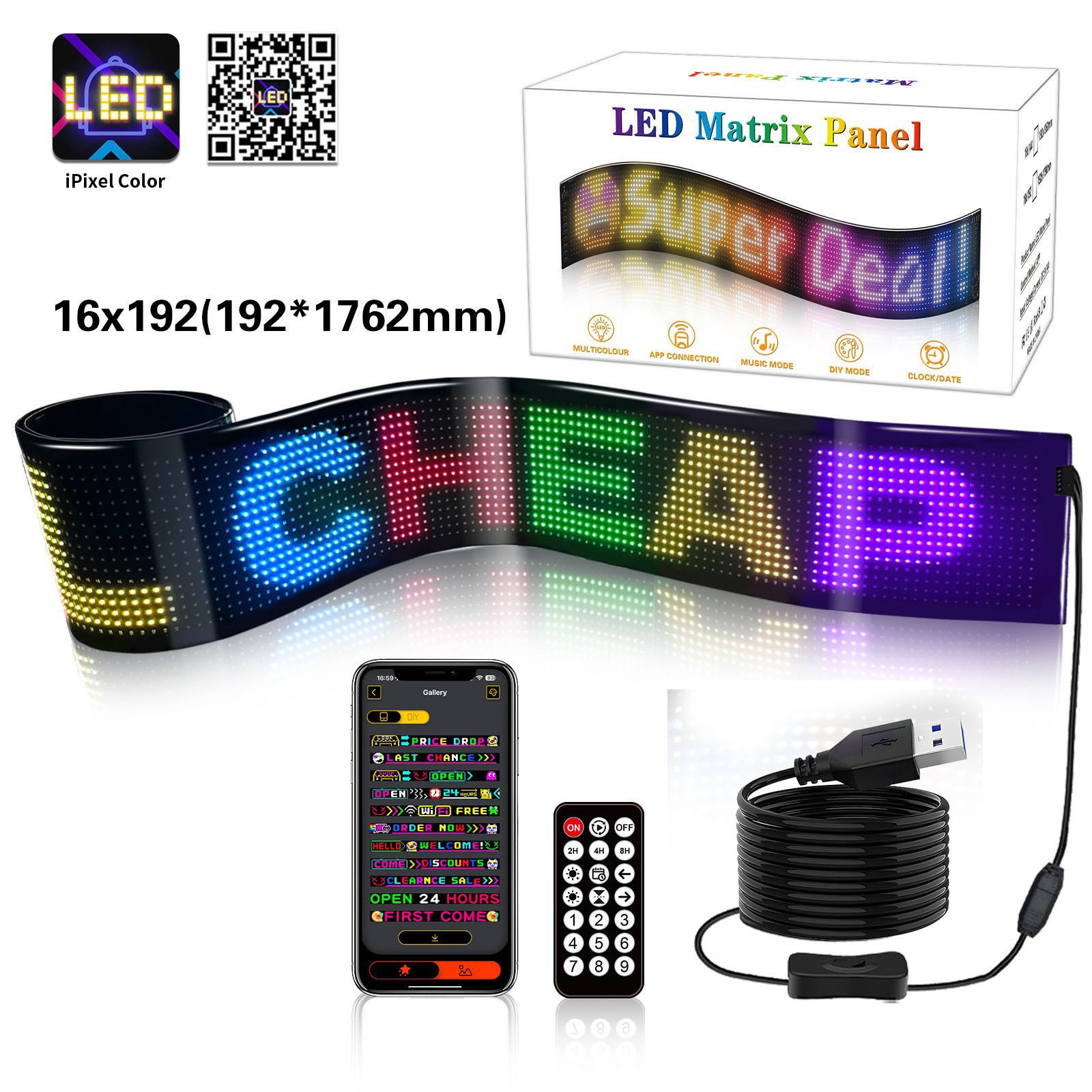 Car Windshield LED Sign 16*192Pixel App Control Programmable Flexible Led Screen