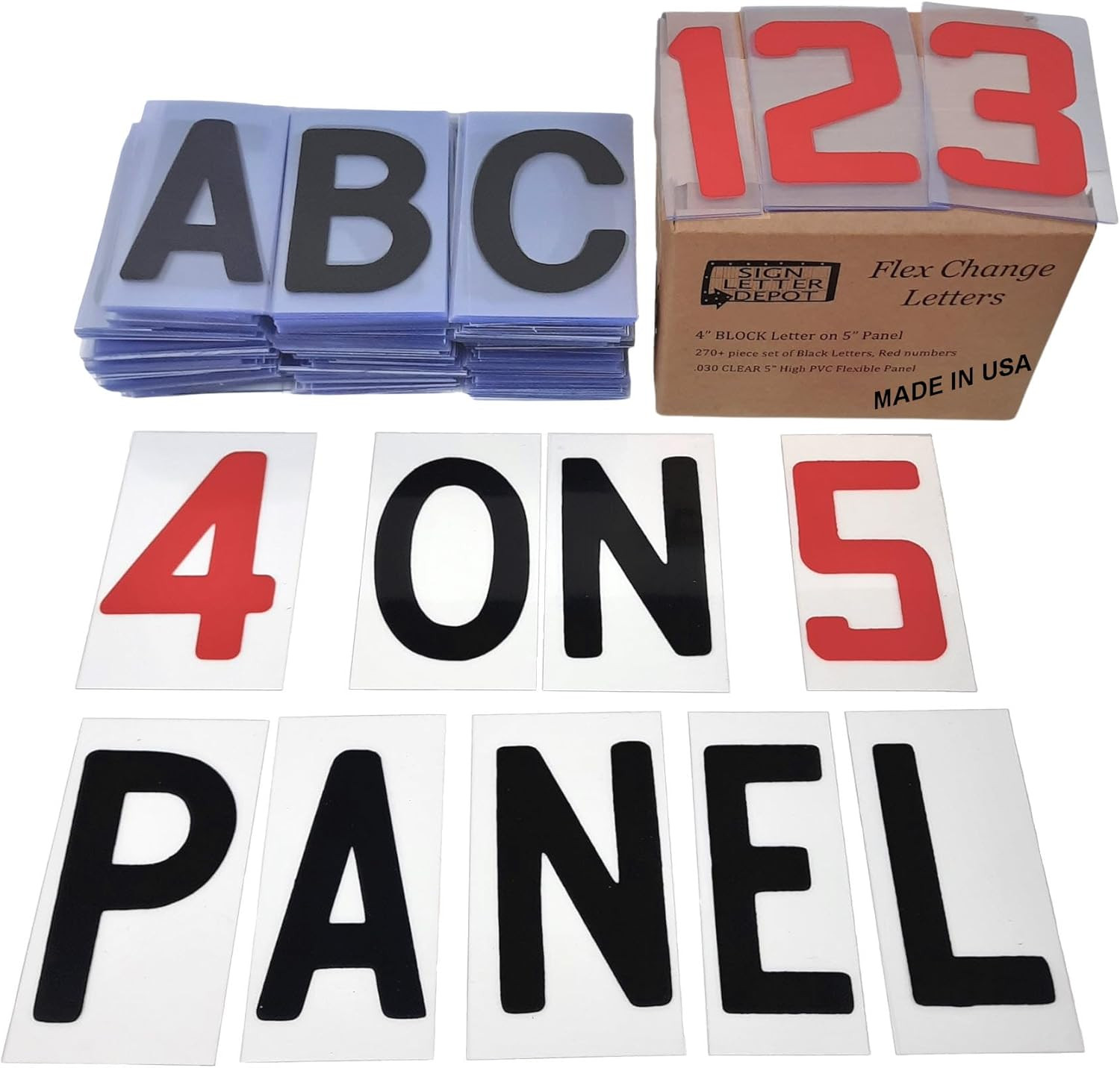 4&Prime; Changeable Sign Letters & Numbers – Black on Clear Panels, Made in USA