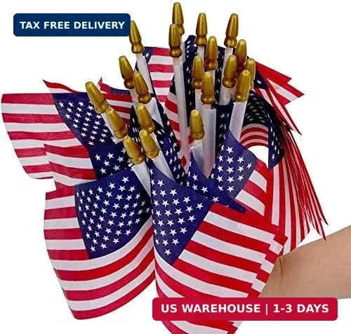 100 Pack 5×8 Inch Small American Flags on Stick,Mini/US Handheld Stick Flags wit