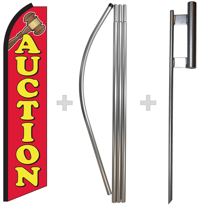 Auction 15&prime; Tall Swooper Flag & Pole Kit Feather Super Banner