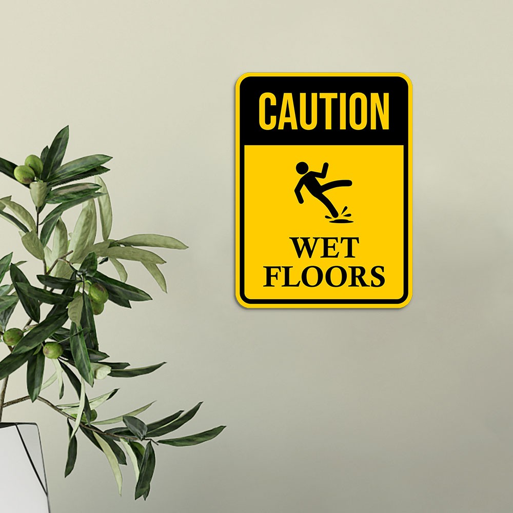 Portrait Round Plus Caution Wet Floors Wall or Door Sign