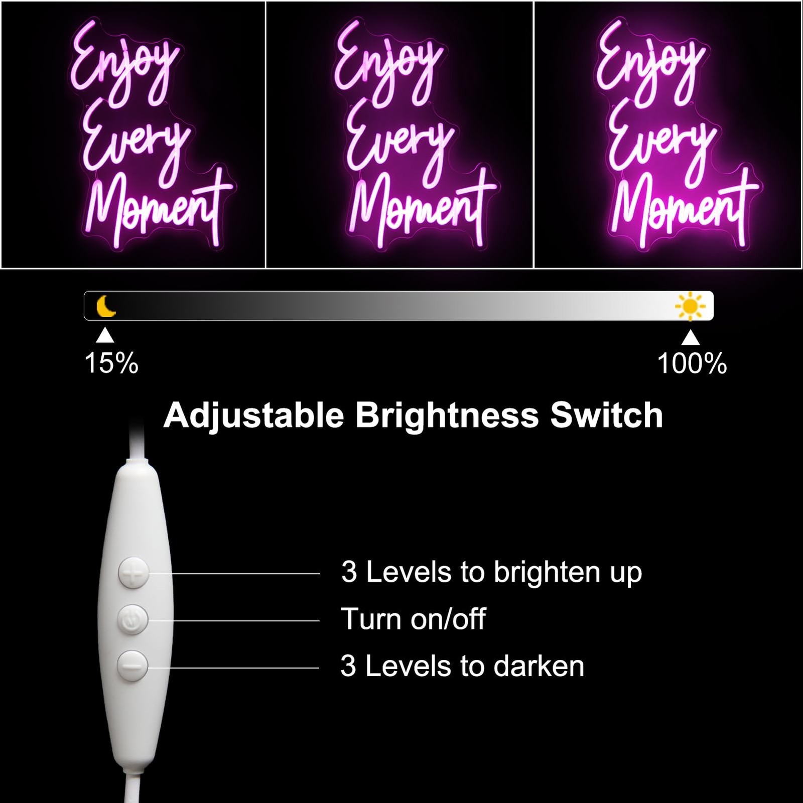 Enjoy Every Moment Neon Sign Pink Letter LED Sign Words Neon Light Up Sign En…