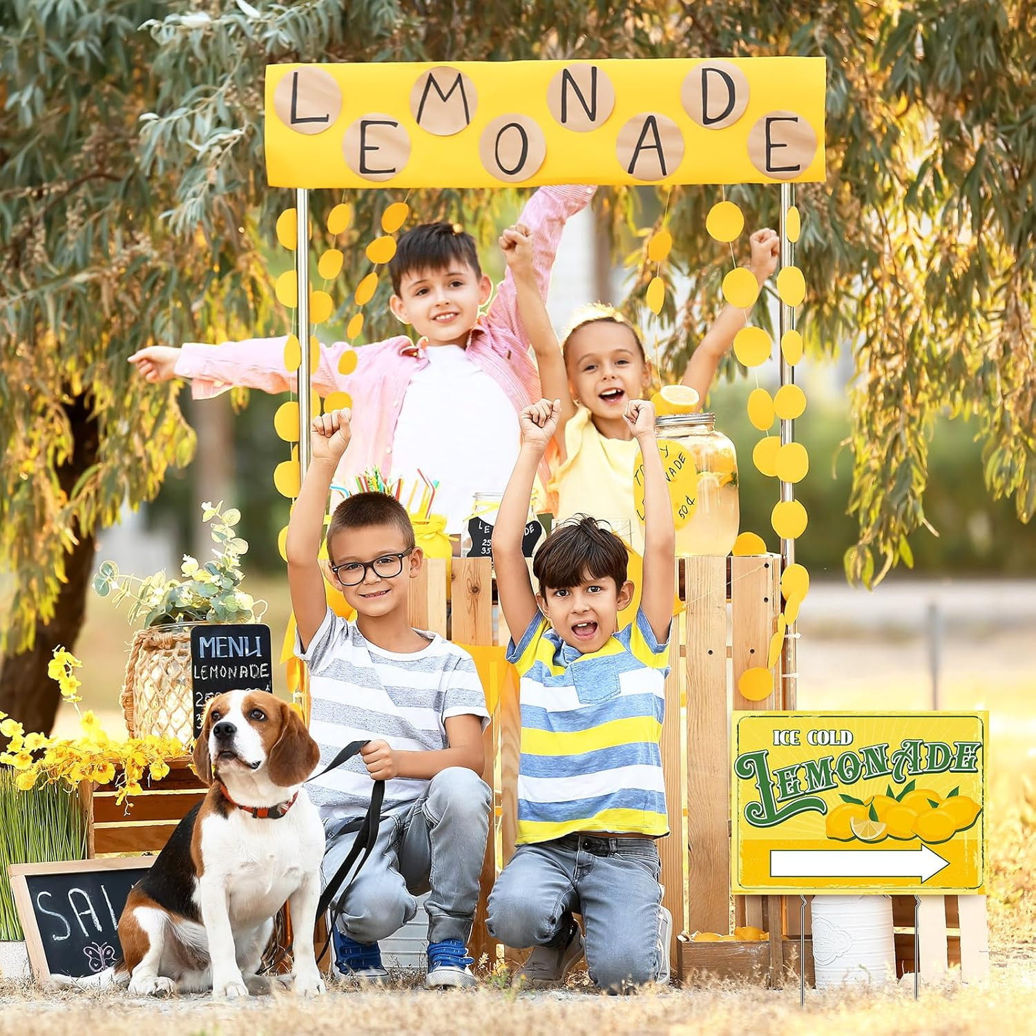 3 Sets 12&Prime; X 16&Prime; Summer Lemonade Yard Sign and Stake Double Sided Corrugated Pla