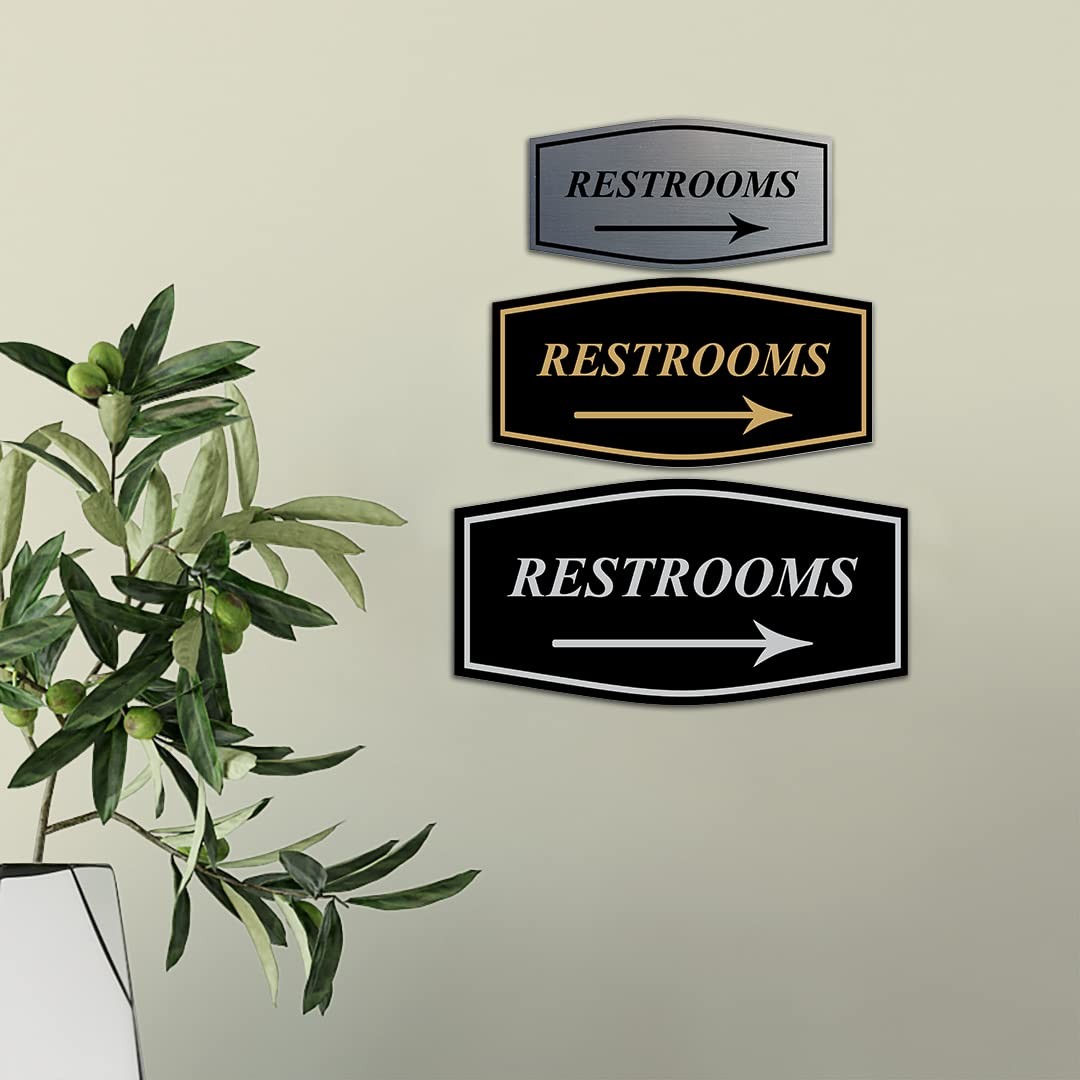 Fancy Restrooms Right Arrow Sign Black Gold Medium 1 Pack Commercial