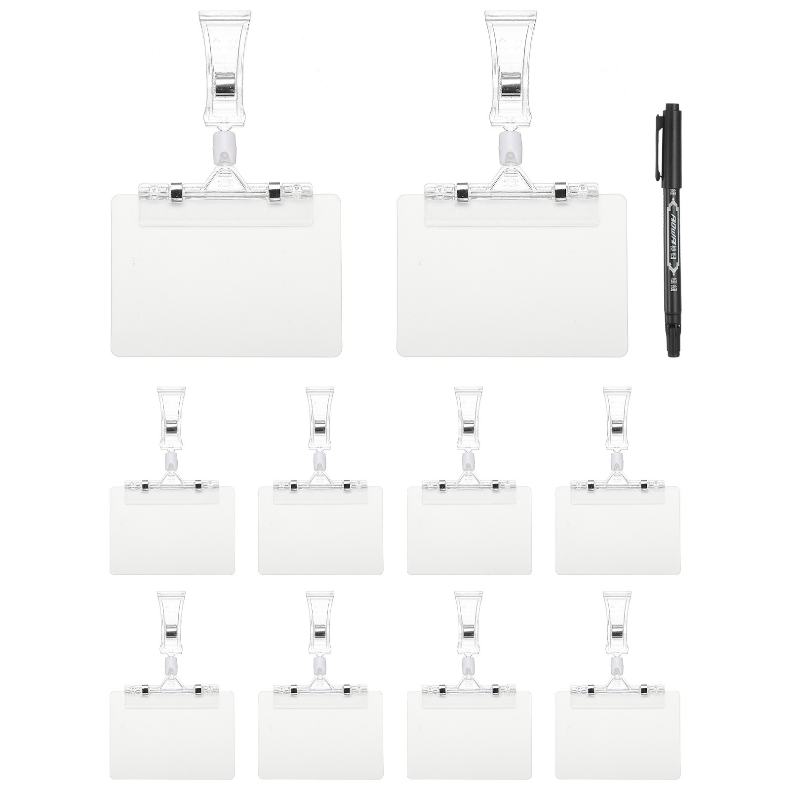 10 Pcs Sign Holders with White A7 Plastic Cards & Erasable Marker, Transparent