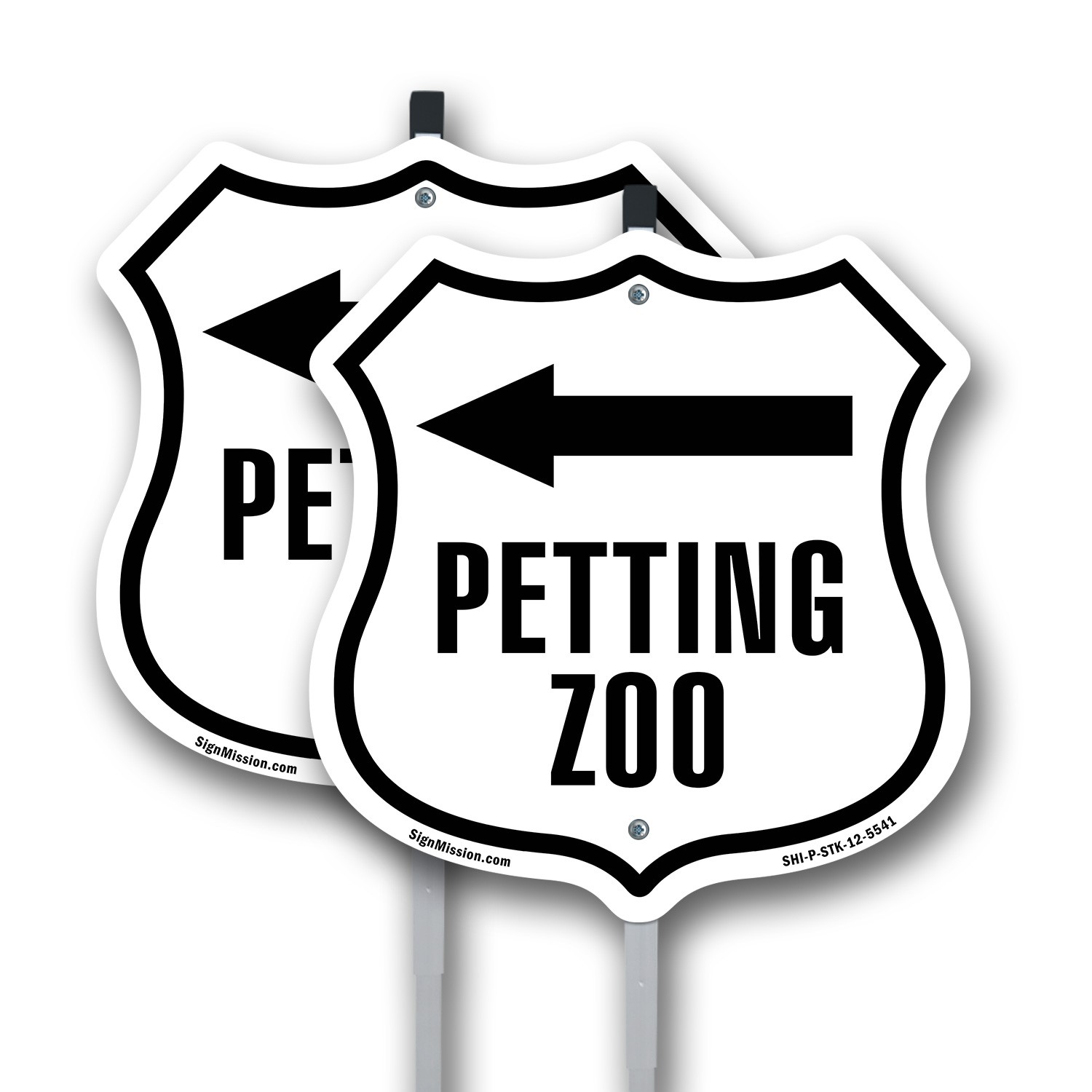 Petting Zoo Left Shield Shaped Sign With Stake Crafted in the USA