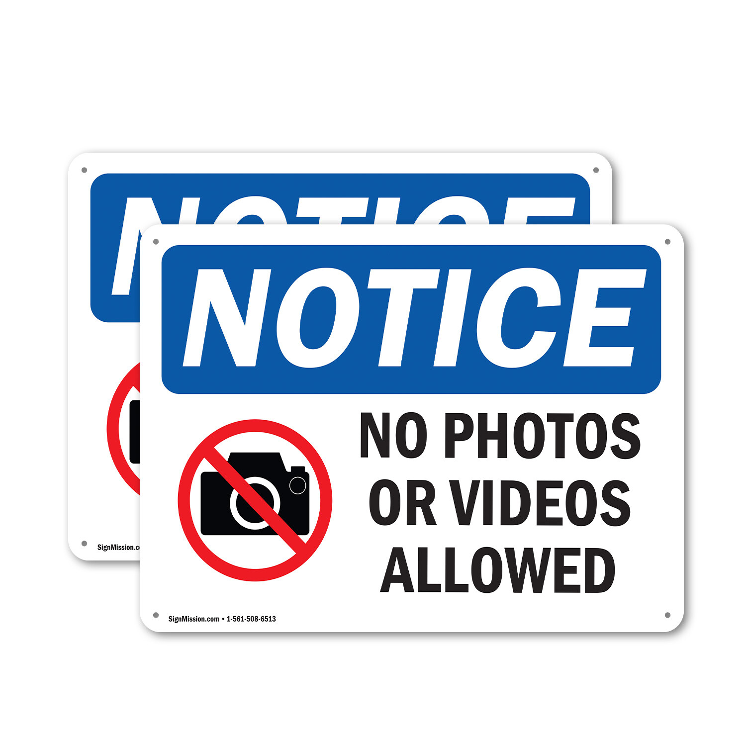 (2 Pack) No Photos Or Video Allowed OSHA Notice Sign Decal Metal Plastic