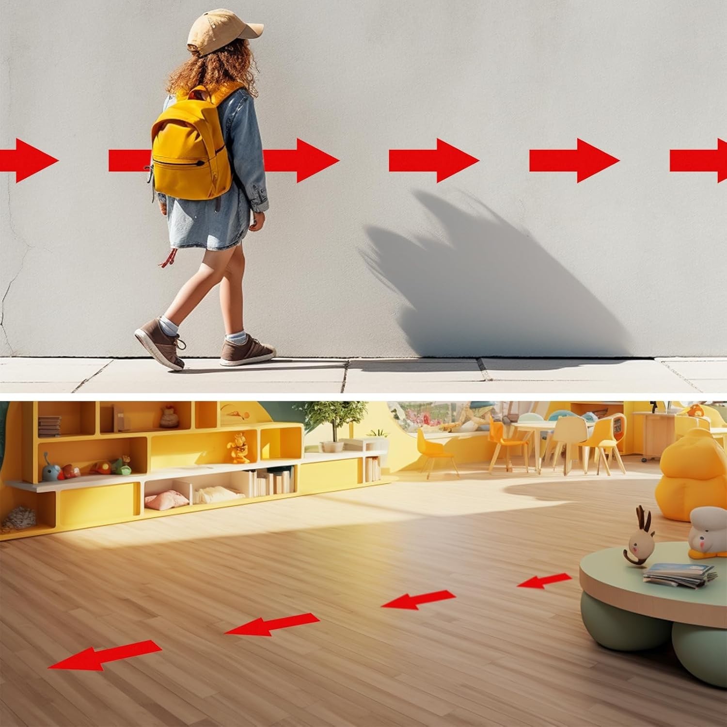 Arrow Floor Sticker Red 10&Prime;×5&Prime; Directional Floor Decal Self-Adhesive Removabl…