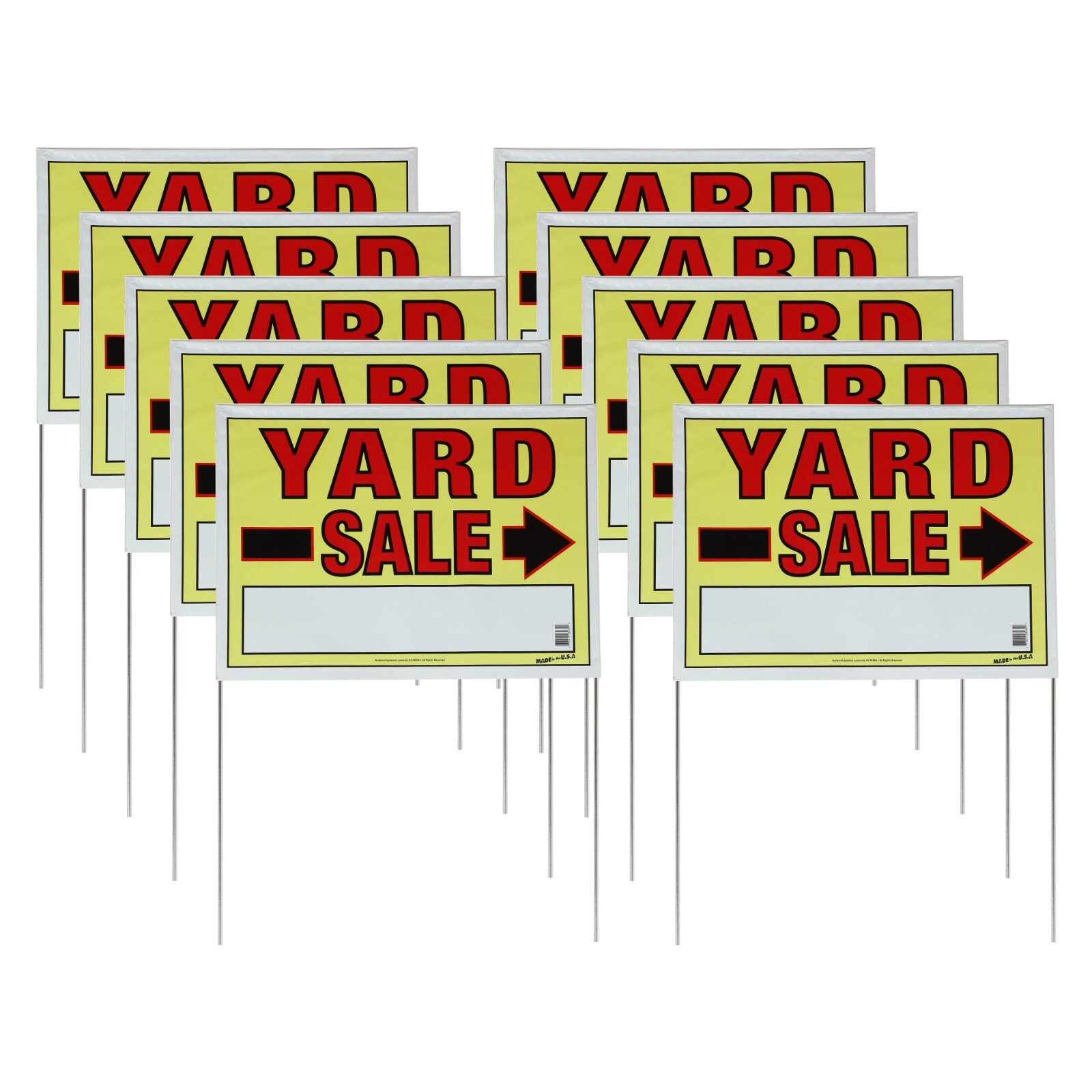 Yard Sale Sign W/ Stake, 22&Prime; x 32&Prime; Fully Assembled with Metal Stake, 10 pack