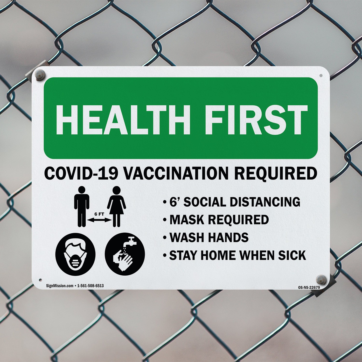 Health First – Covid Vaccination Required Public Safety Sign, Decal 5 or 10 Pack