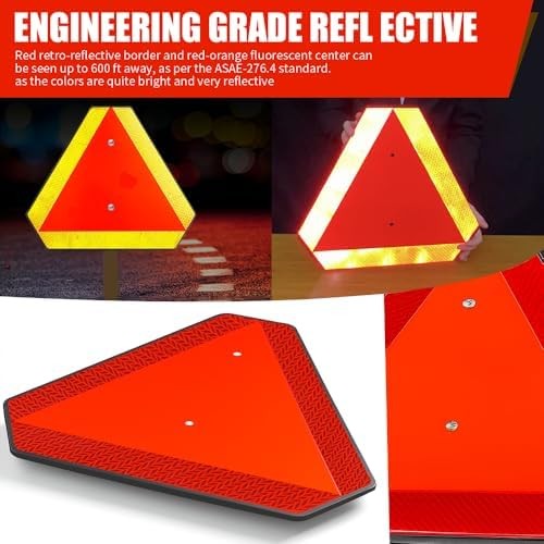 Slow Moving Vehicle Safety Sign,Slow Moving Vehicle Triangle Sign,Plastic 14&Prime;x16